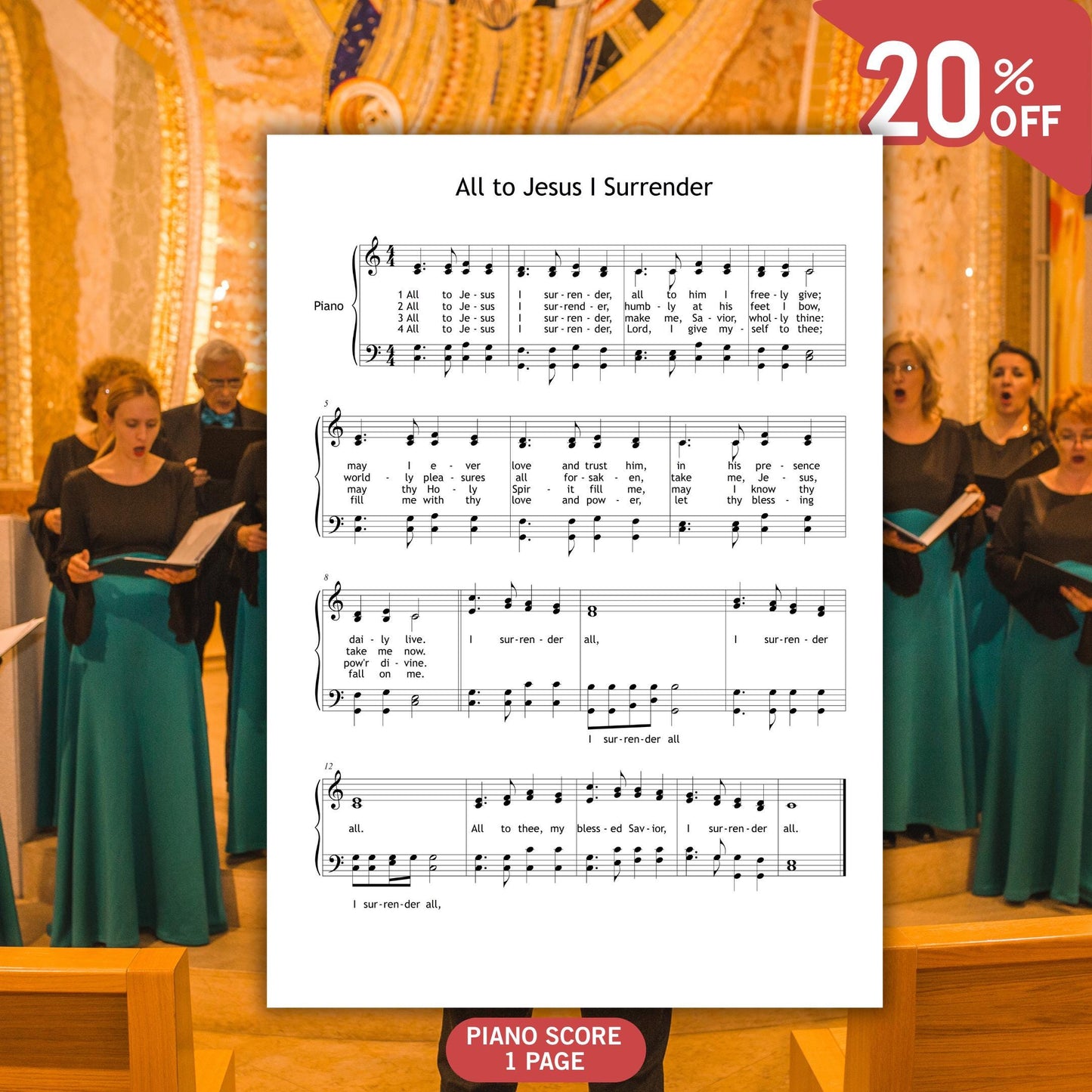 Download All to Jesus I Surrender sheet music for piano and SATB choir, easy PDF format with lyrics for church performance.