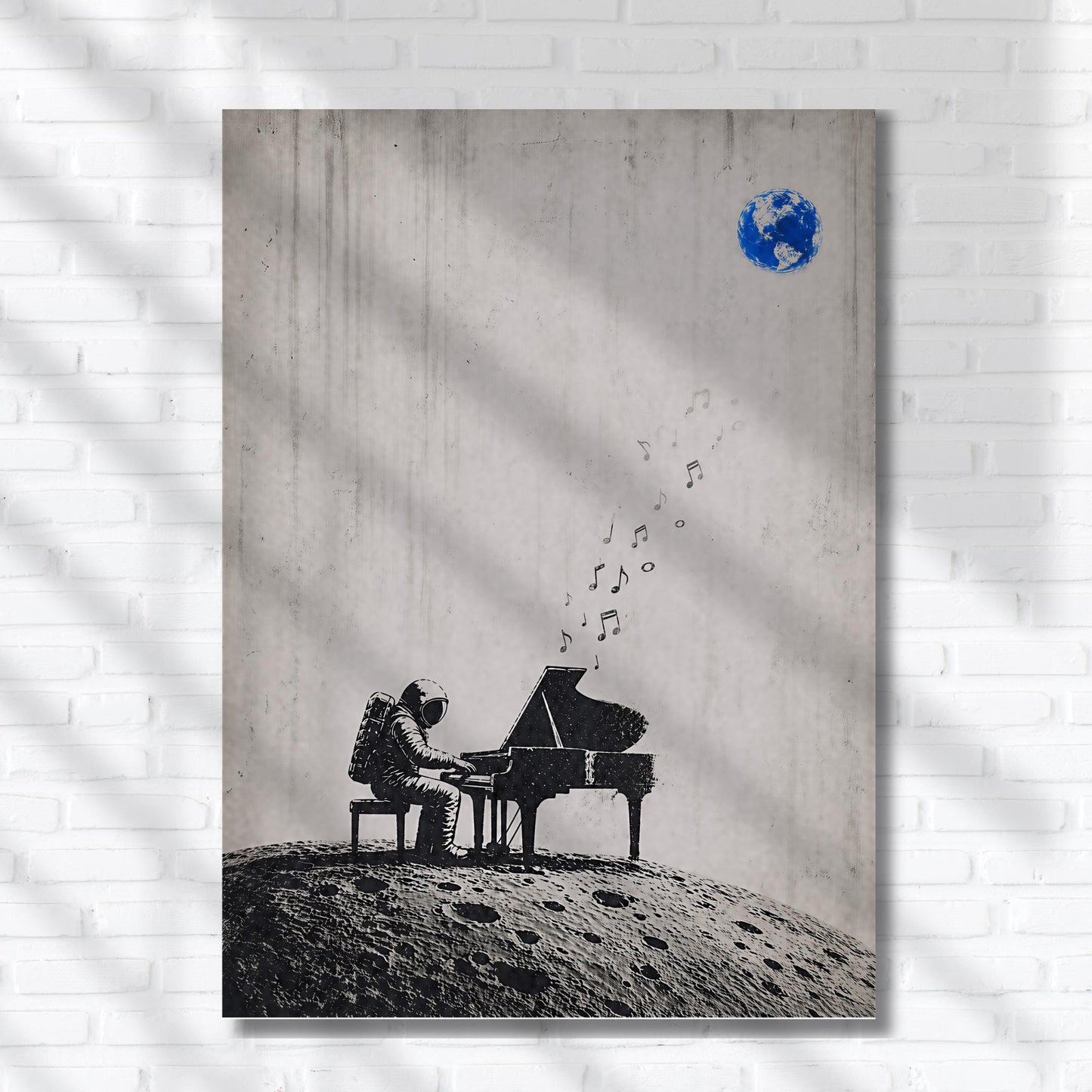 Astronaut Piano Moon Wall Art, Banksy Style Minimal Black White Space Poster, Surreal Music Artwork, Philosophical Digital Download