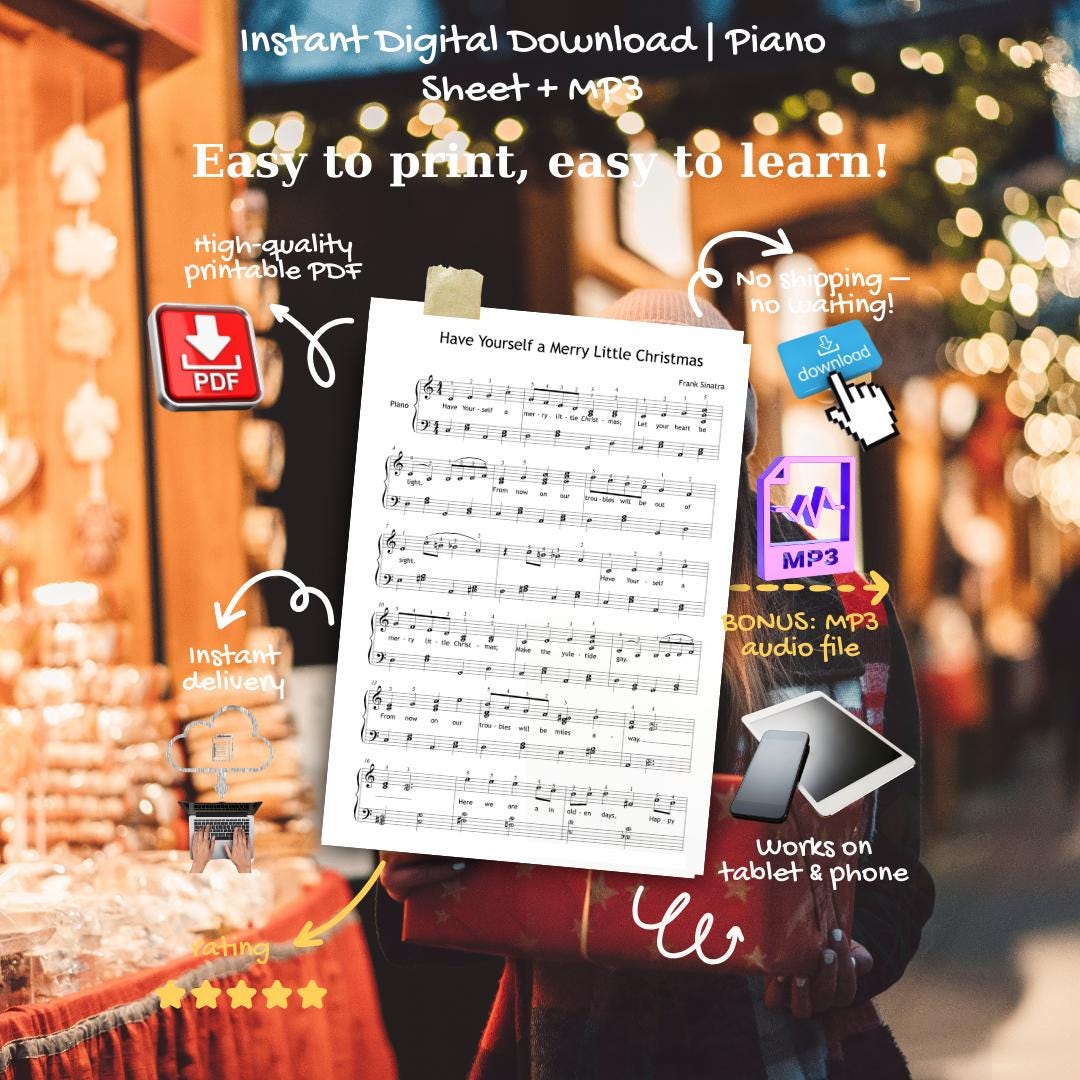Music education bundle with printable piano sheet, MP3 audio, and video tutorial. Ideal for blended learning environments, remote instruction, or independent study during the holiday season.