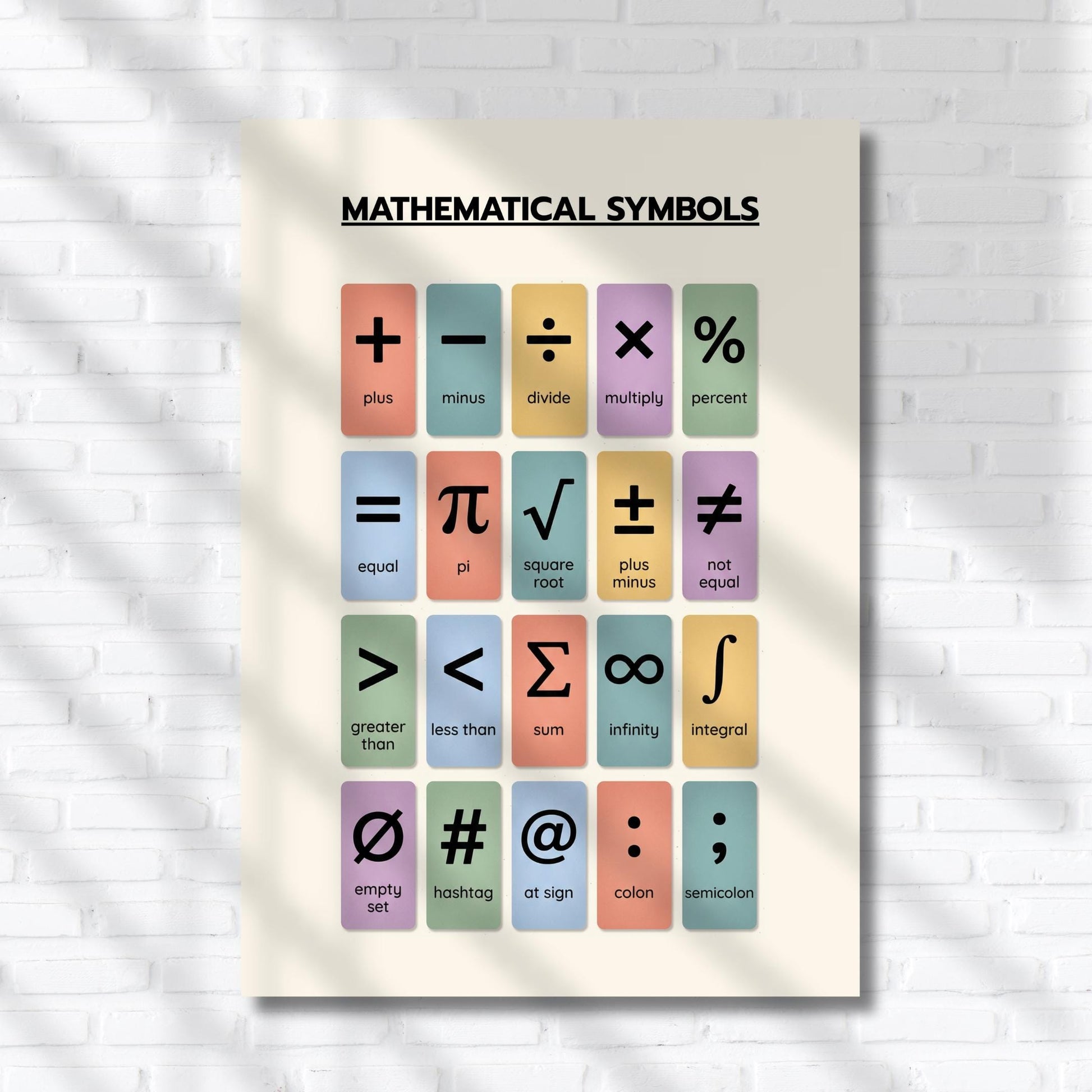 Mathematical Symbols Chart – Colorful Math Operators and Notation Poster | Printable Math Reference PDF