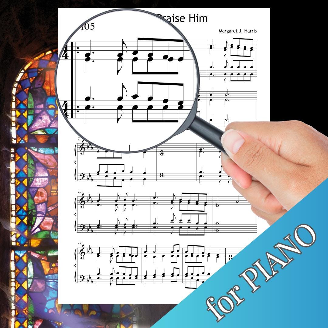 I Will Praise Him by Margaret J. Harris - downloadable and simplified piano sheet music PDF in clean black-and-white version. Designed for minimal distraction and formal church performance use.