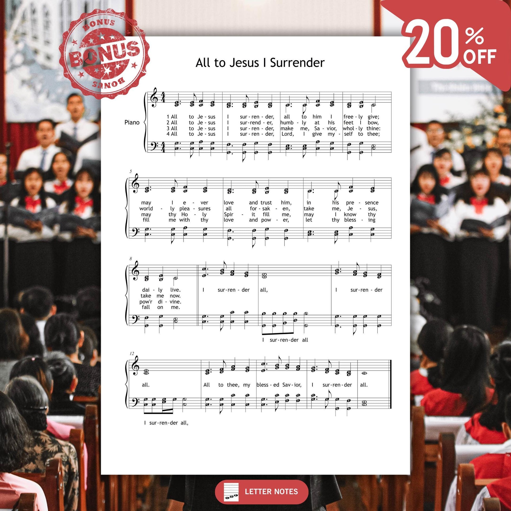 All to Jesus I Surrender digital sheet music PDF, SATB choir and piano parts included, ready to download and print.