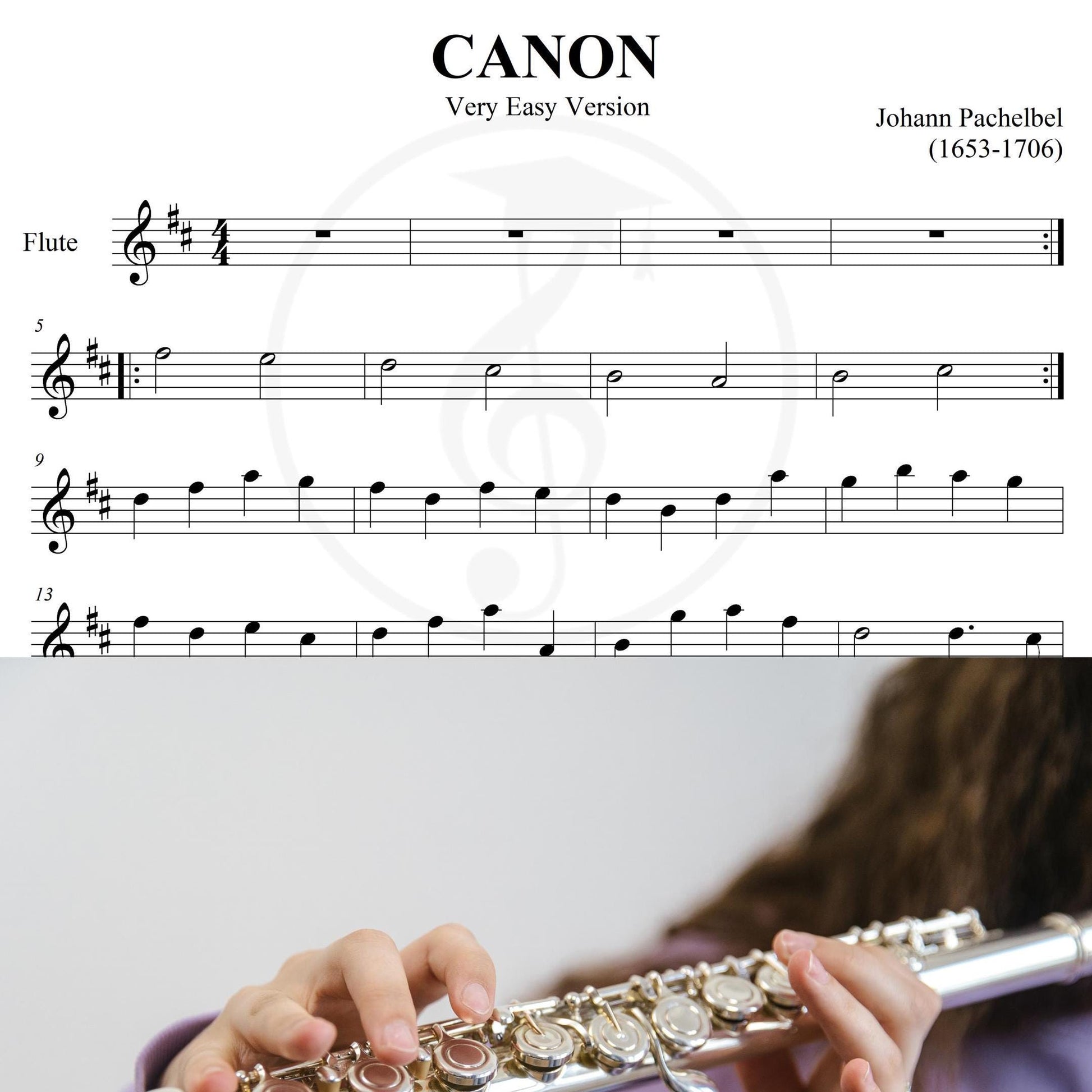 Canon by Pachbell - Very Easy Piano Sheets - Classical music - with violin and flute part