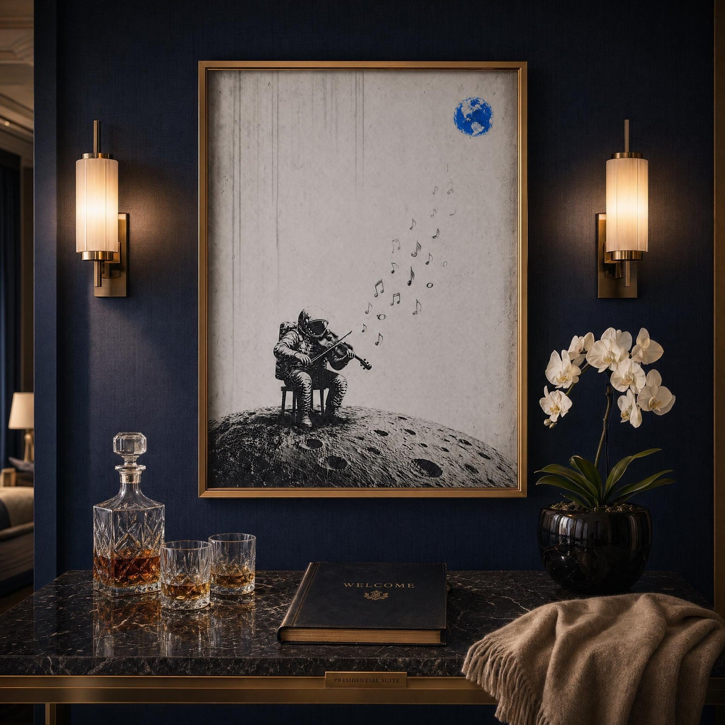 Astronaut Viola Wall Art – Minimalist Space Poster | Black White Music Print