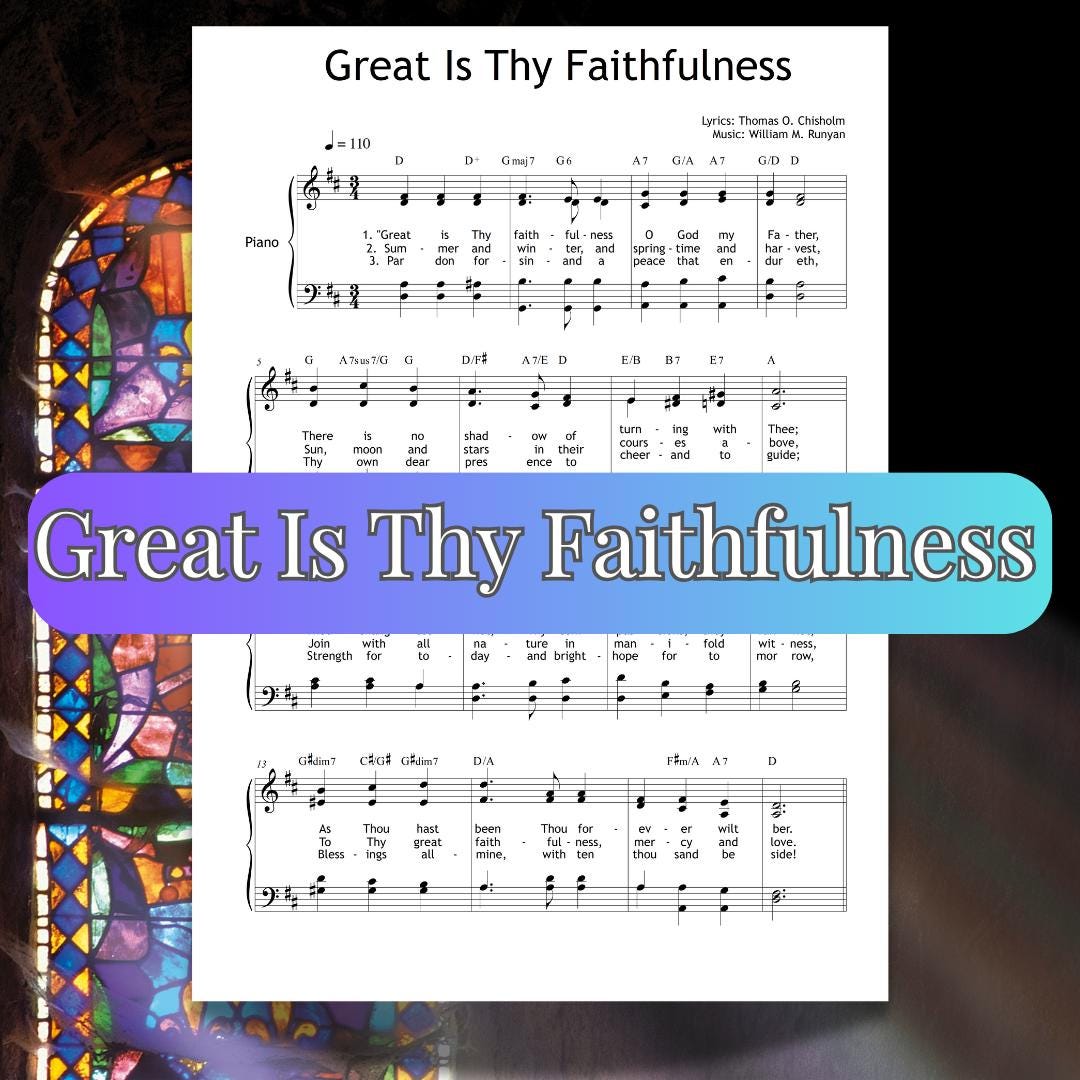 Original Piano Sheet Music – Great Is Thy Faithfulness | Sacred Hymn PDF Download