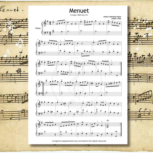 Bach Minuet in G Major - Grade 4 Piano Sheet PDF | Based on Original Manuscript