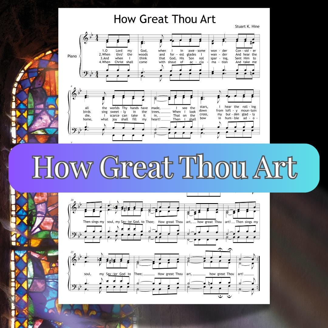 How Great Thou Art by MuzikAkademik – downloadable and simplified piano sheet music PDF with vocal line, SATB choir parts, MP3 audio, and a printable piano score for educational and worship use.