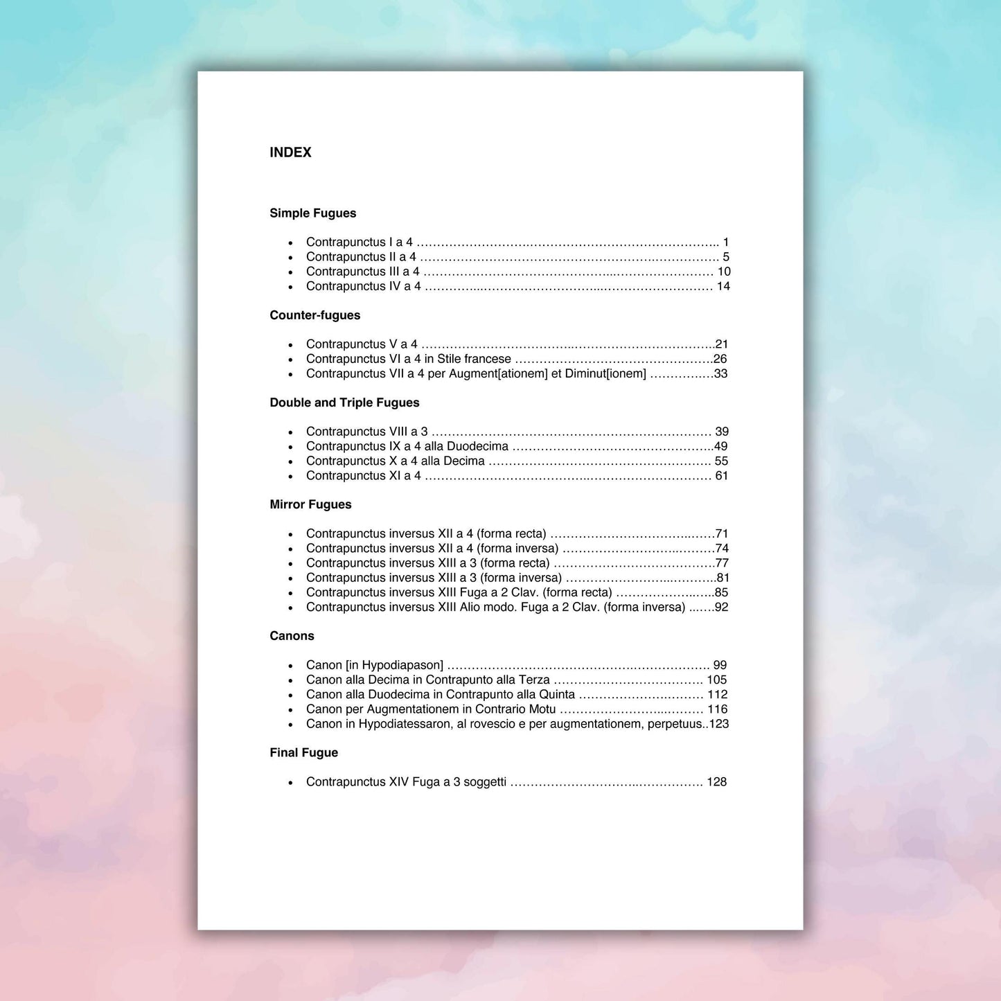 Johann Sebastian Bach The Art of Fugue BWV 1080 complete piano score, 140-page digital sheet music PDF and PNG files, premium engraving with balanced spacing for easy page turns, a vital resource for performers, advanced piano students, and teachers of Baroque counterpoint.