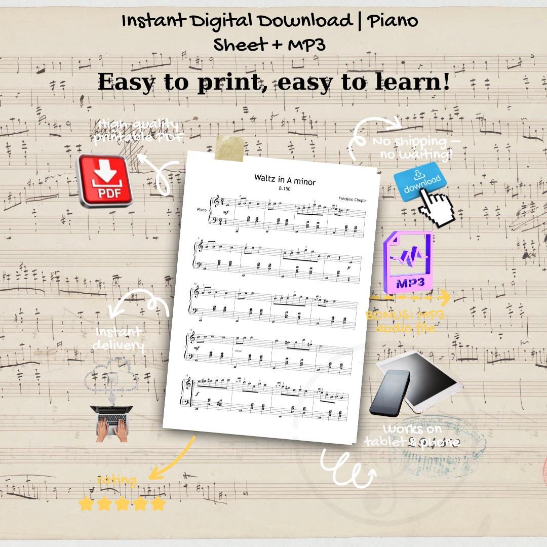 Chopin Waltz in A Minor - Romantic Piano Sheet Music PDF | Grade 5-6 | Based on Original BnF Manuscript