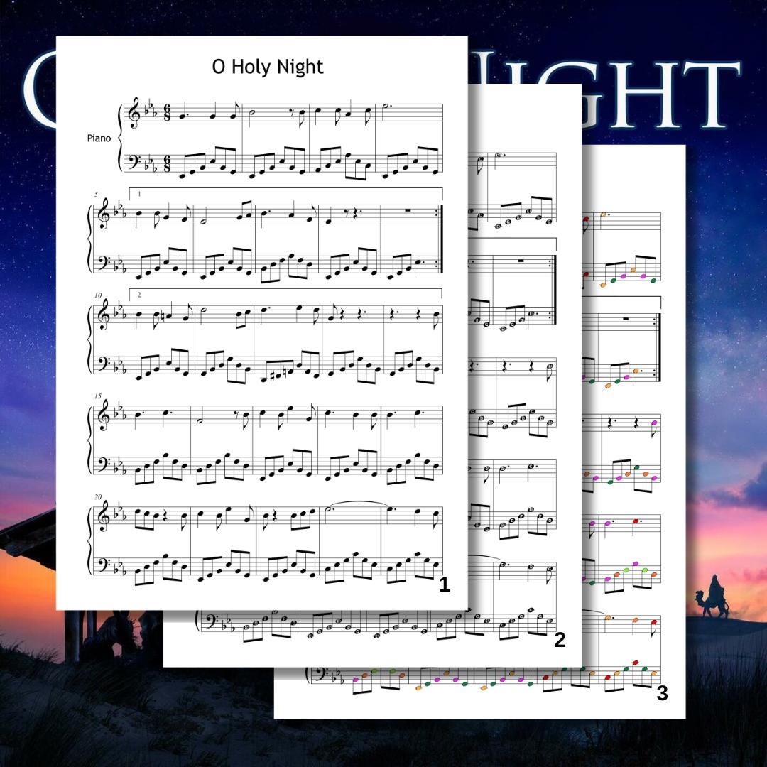 O Holy Night Christmas Carol PDF Grade 3–4 Colored Notes