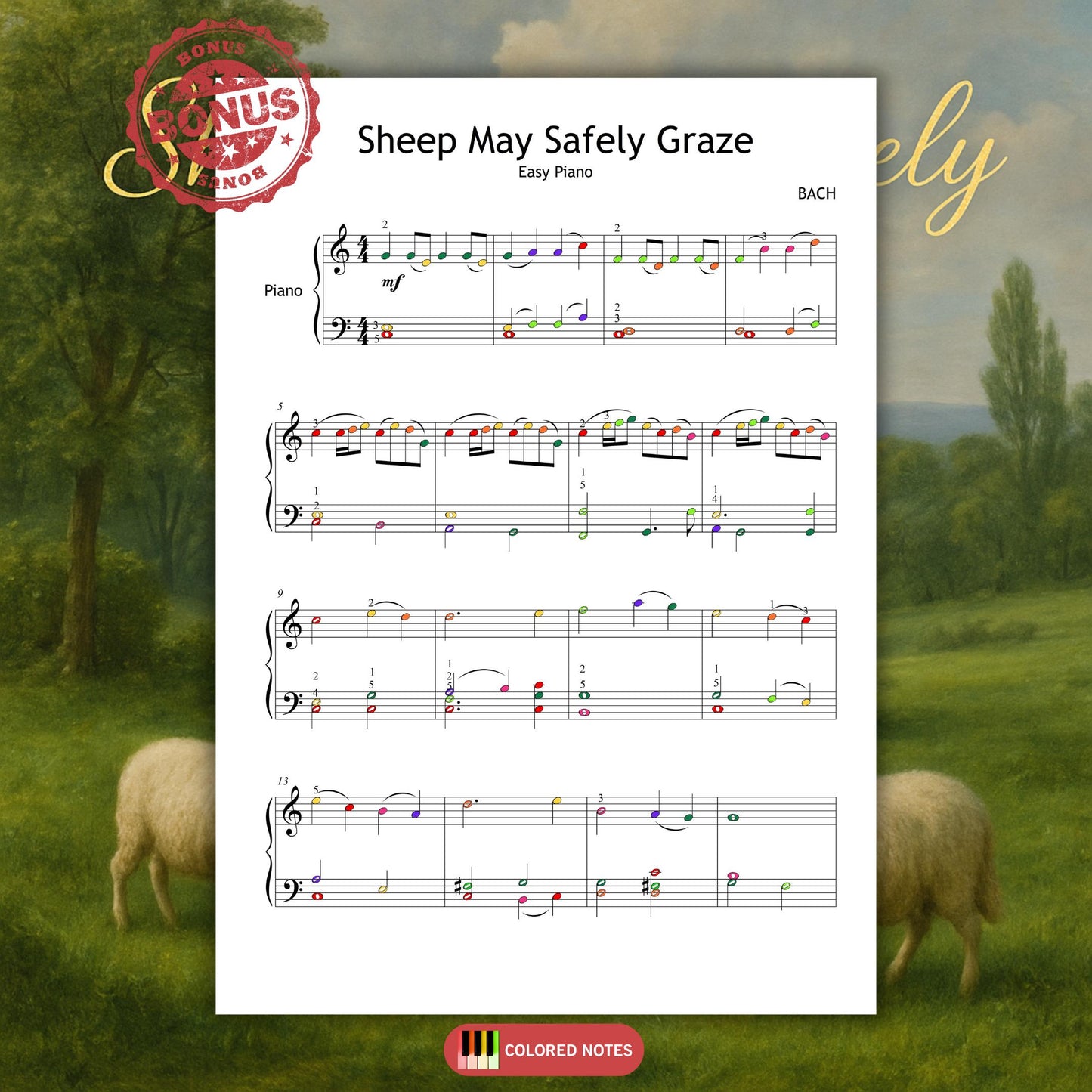 Bach’s Sheep May Safely Graze in an easy piano version for Grade 2–3 learners.
Includes printable digital sheet music with simplified notation for accessible performance and study.