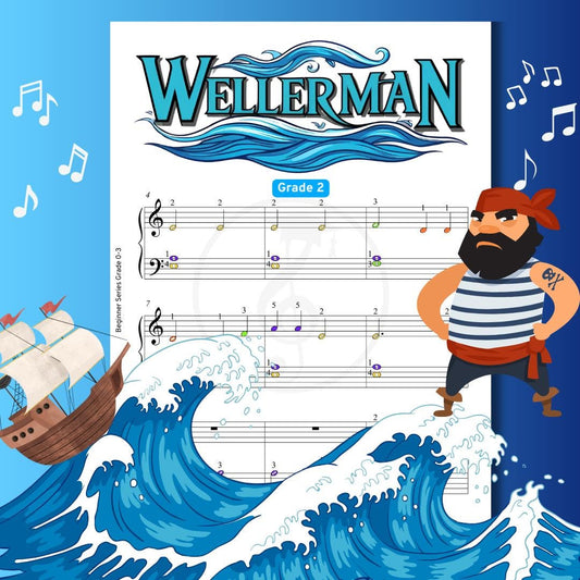 Wellerman - Grade 2 Simplified Easy Piano Sheet for Kids | Letter Notes + Finger Numbers + MP3 + Video, Sea Shanty PDF