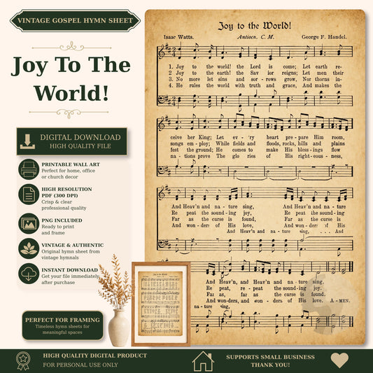 The image is a vintage-style sheet music for a song titled "Joy to the World!" featuring sheet music and lyrics.
