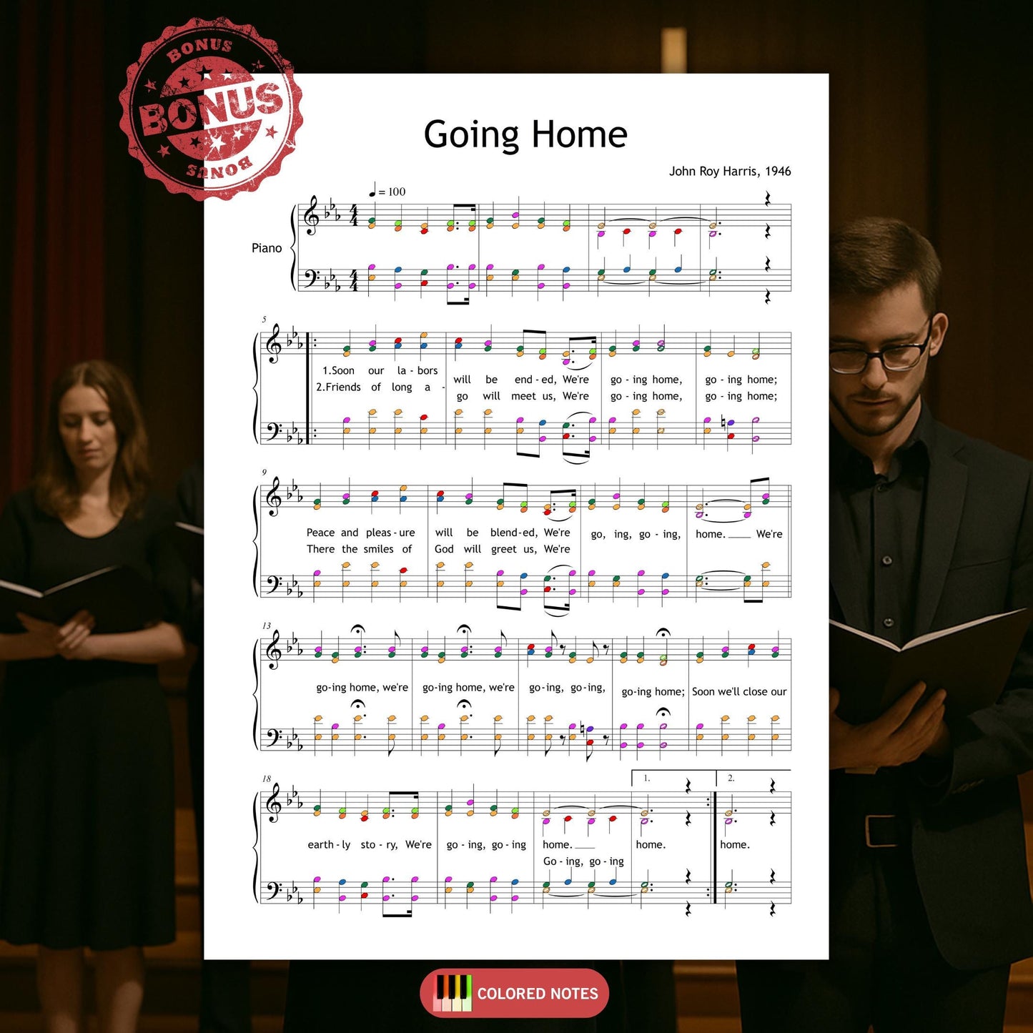 John Roy Harris’s Going Home arranged for four-part mixed choir with full piano part.
Public domain spiritual classic, available as an instant download for choirs, musicians, and faith communities.