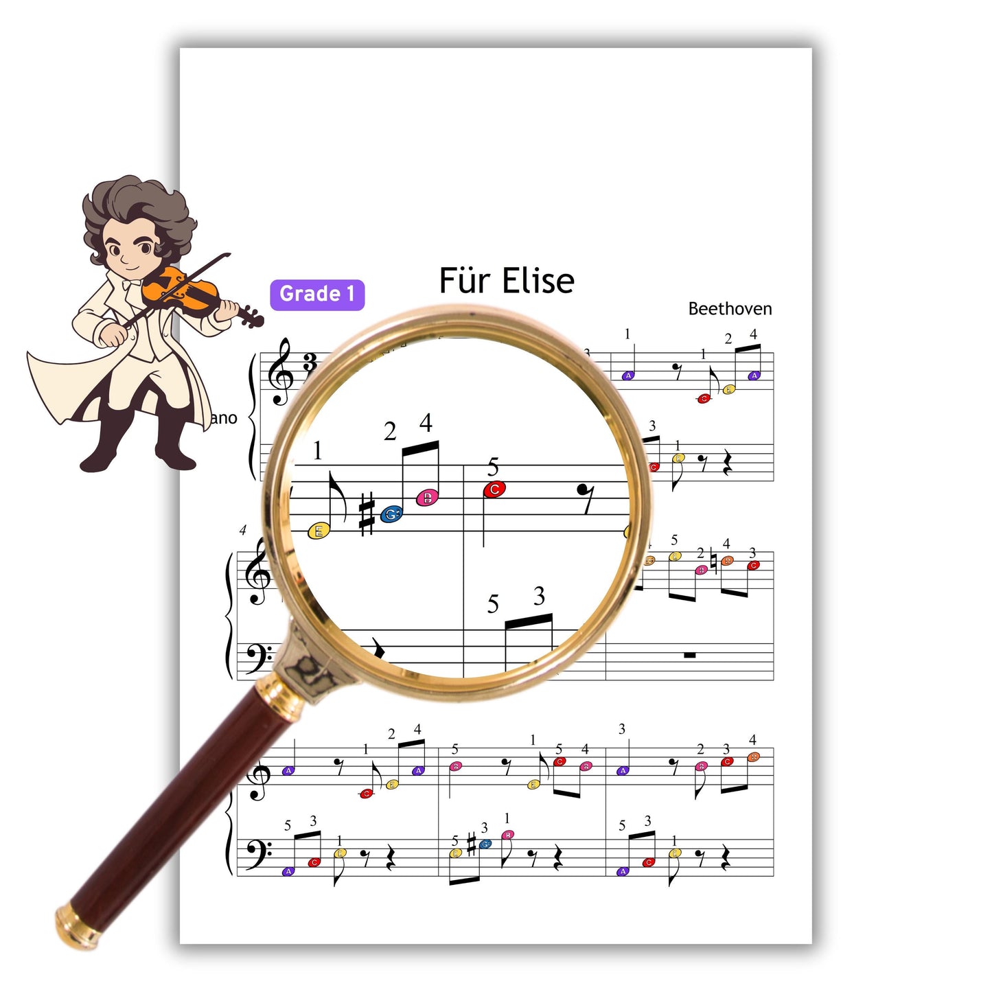Für Elise - Grade 1 Simplified Easy Piano Sheet for Beginners | Easy Beethoven Music PDF | MP3 + MP4 Video + Finger Numbers