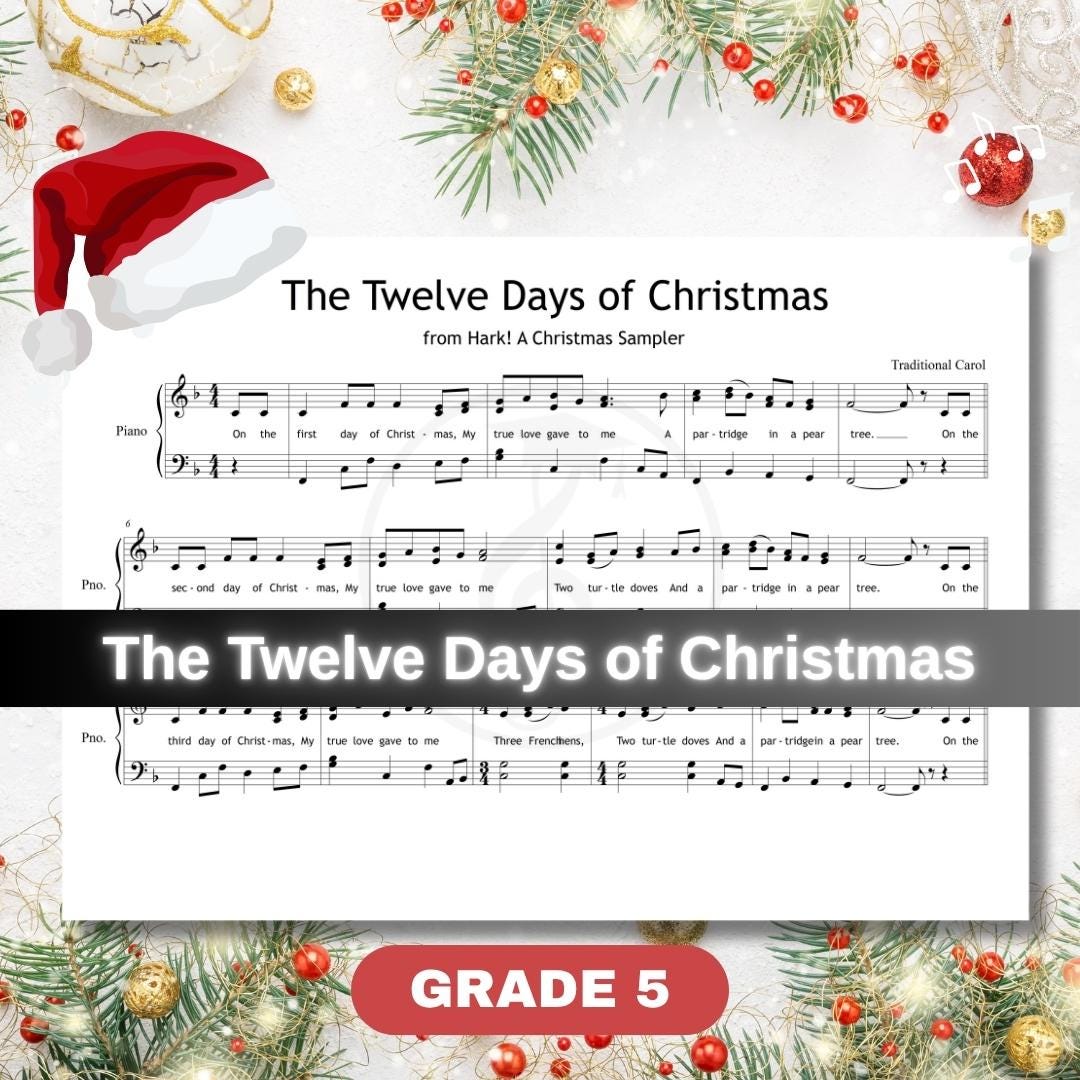 Twelve Days Carol Sheet | Grade 5 Holiday Piano Sheet PDF Download Intermediate Piano Solo