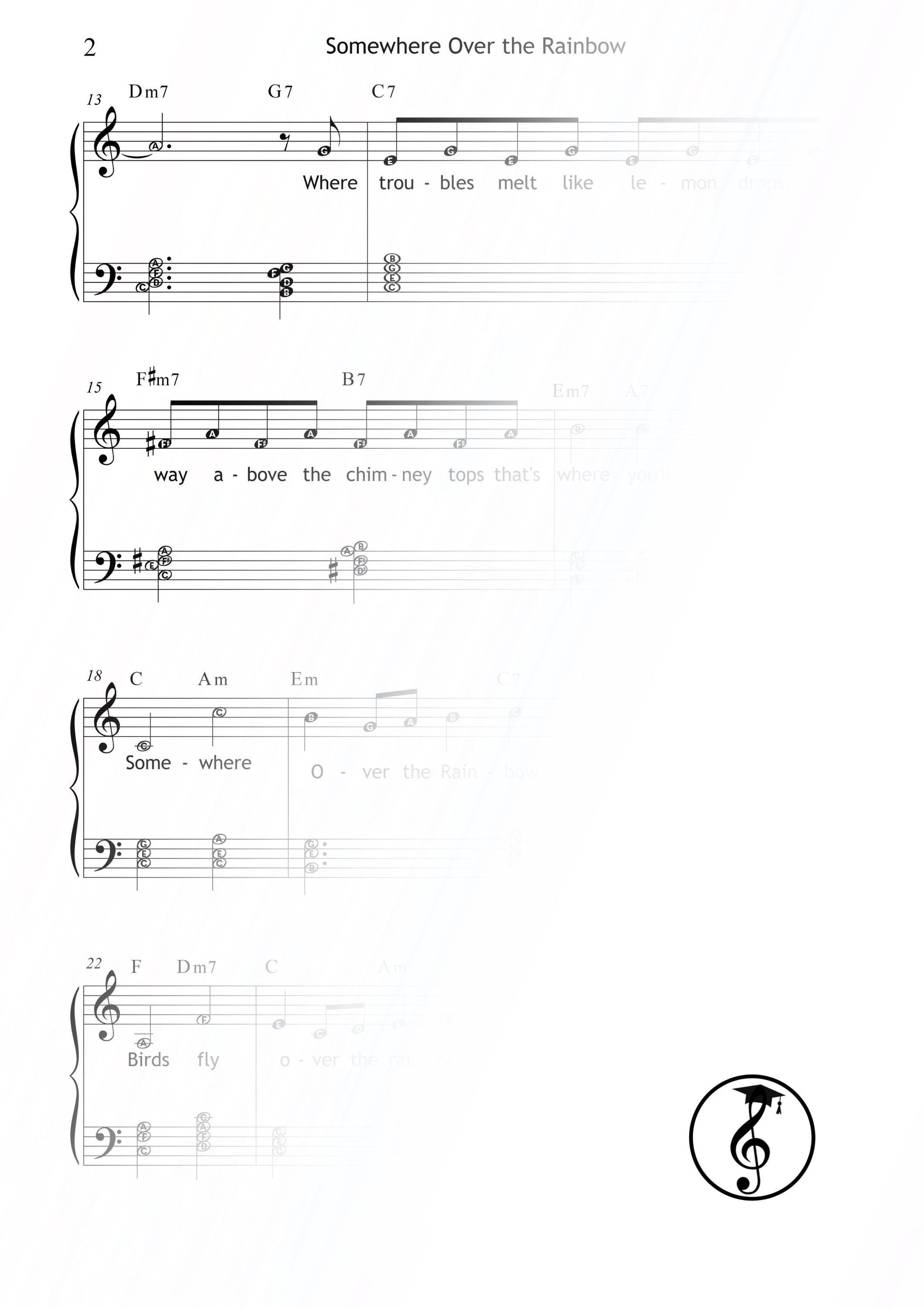 Somewhere Over the Rainbow | Classic Movie Song PDF – Grade 3 Piano Sheet Music with Lyrics