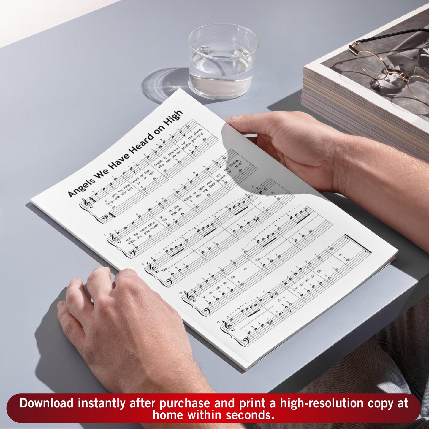 Angels We Have Heard on High by Traditional downloadable and simplified piano sheet music PDF created for classroom use follows Christmas gifts 2025 eco-friendly printable trends, offering lyrics, finger numbers, color-coded notes and note-name support ideal for festive group lessons.