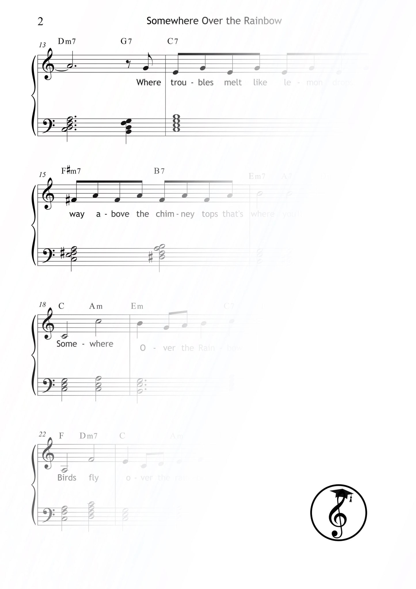 Somewhere Over the Rainbow | Classic Movie Song PDF – Grade 3 Piano Sheet Music with Lyrics