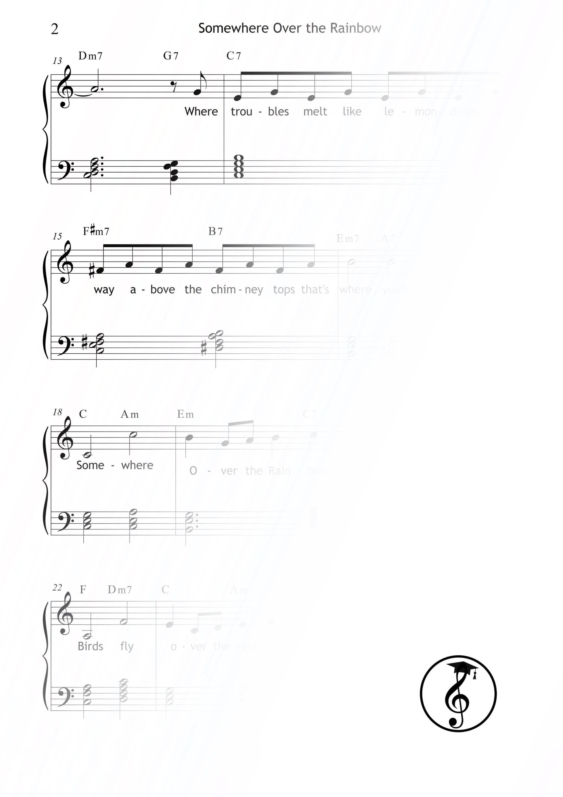 Somewhere Over the Rainbow | Classic Movie Song PDF – Grade 3 Piano Sheet Music with Lyrics