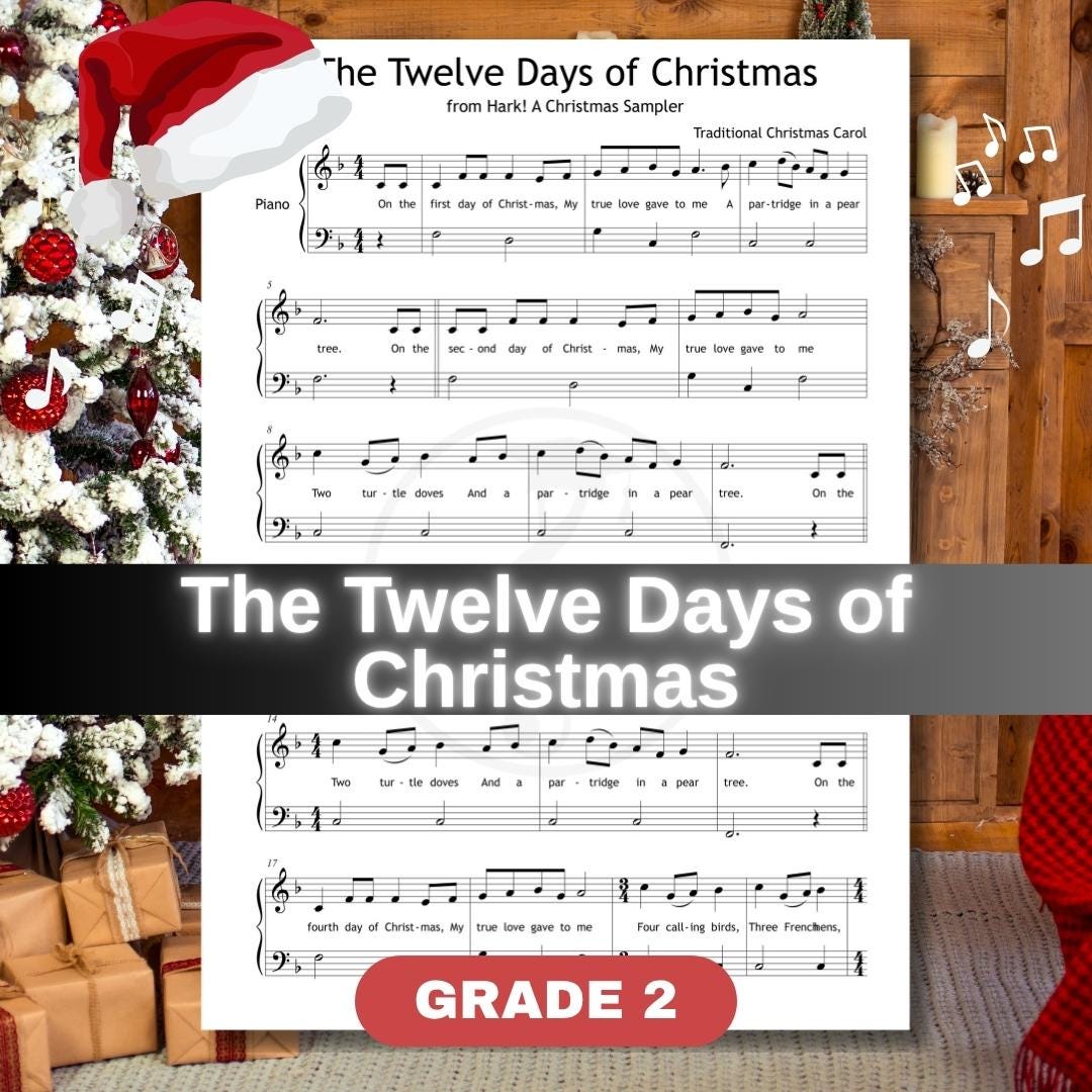 The Twelve Days Of Christmas | Grade 2 Piano Sheet Music Printable Piano PDF With Lyrics