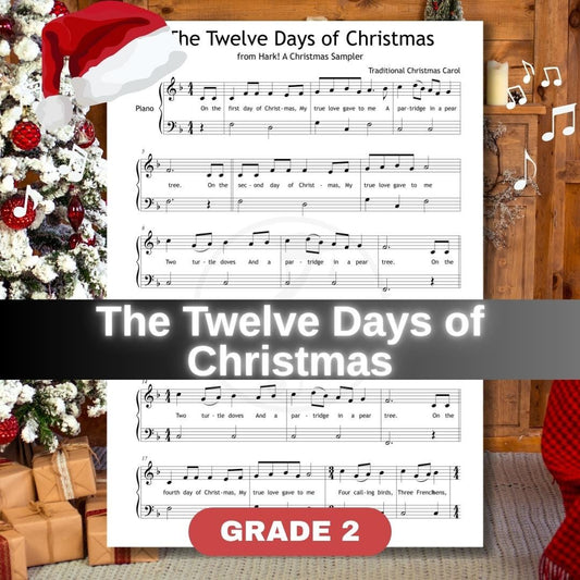 The Twelve Days Of Christmas | Grade 2 Piano Sheet Music Printable Piano PDF With Lyrics