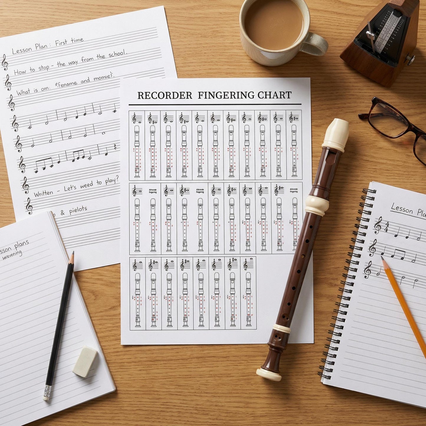 Recorder Fingering Chart – Beginner Music Poster | Printable PDF & Digital Download
