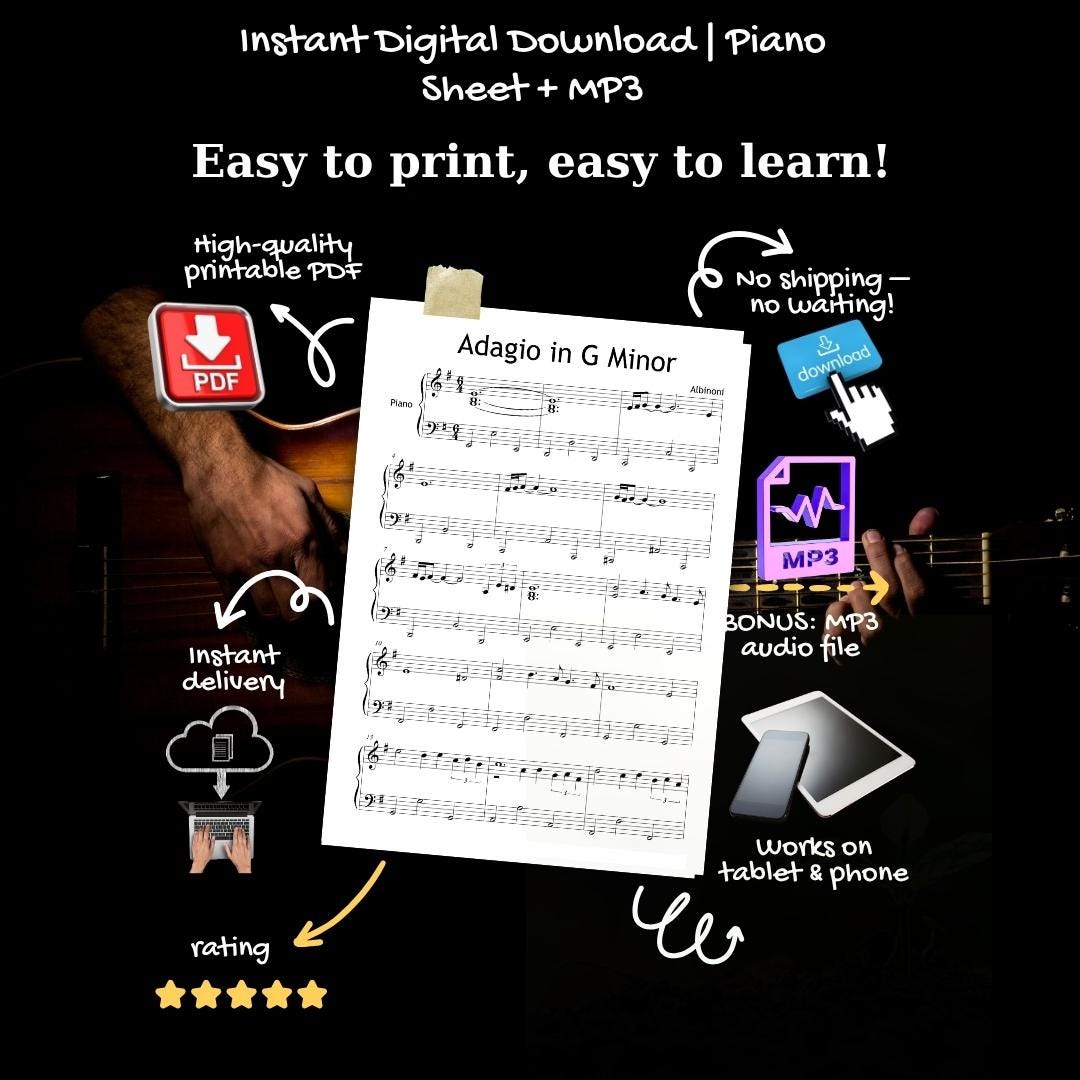 Adagio in G Minor - Tomaso Albinoni | Grade 3 Simplified Piano Sheet Music PDF Download