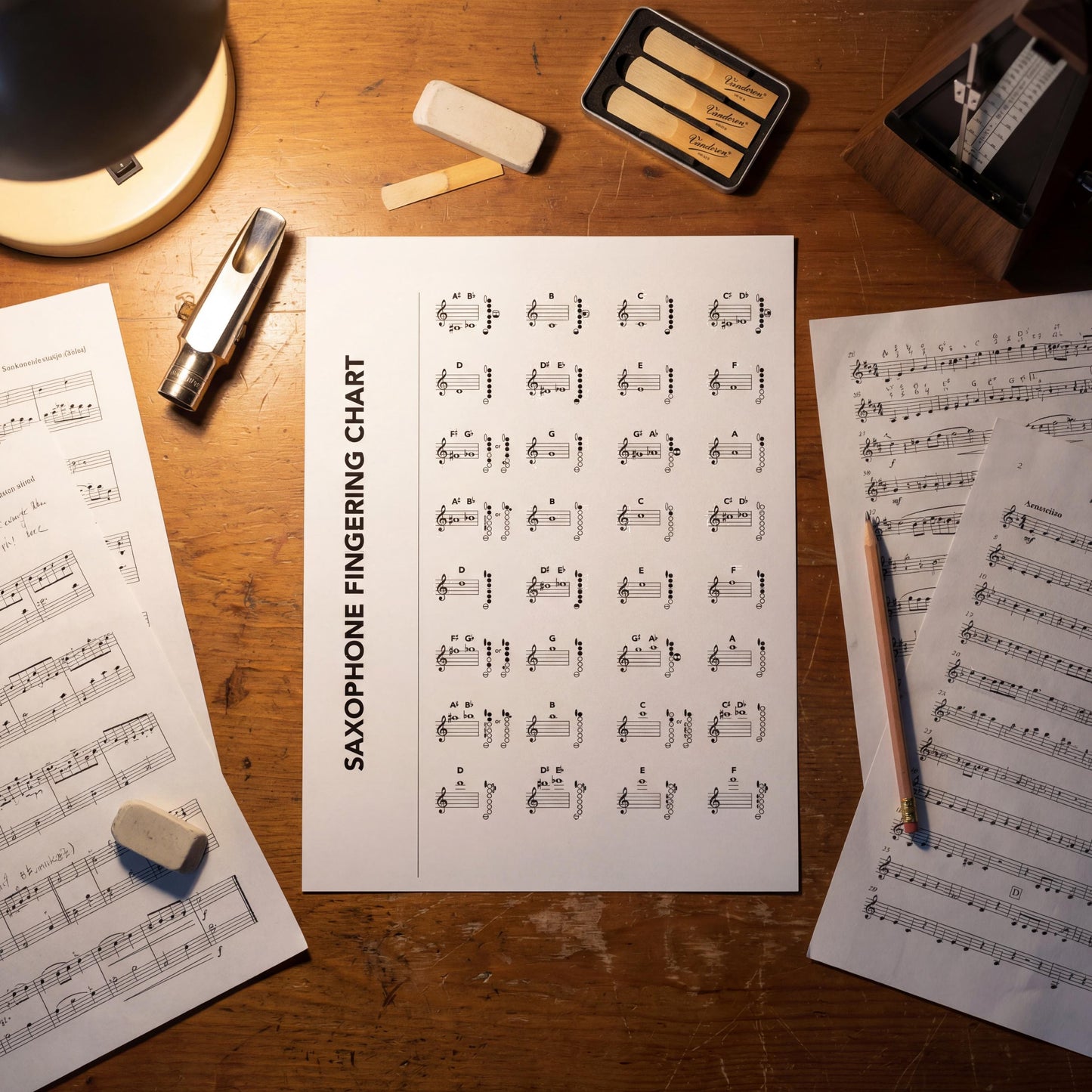 Saxophone Fingering Chart – Alto Tenor Baritone Soprano | Printable Digital Poster
