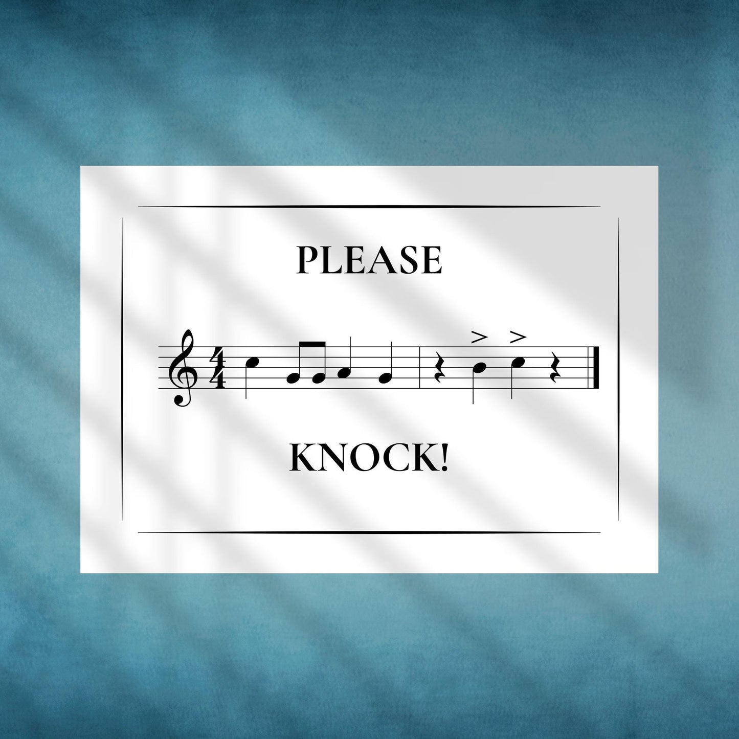 Please Knock door sign music classroom decor printable combining musical notation with bold text, ideal for teachers, students, and studio environments needing a functional and stylish sign