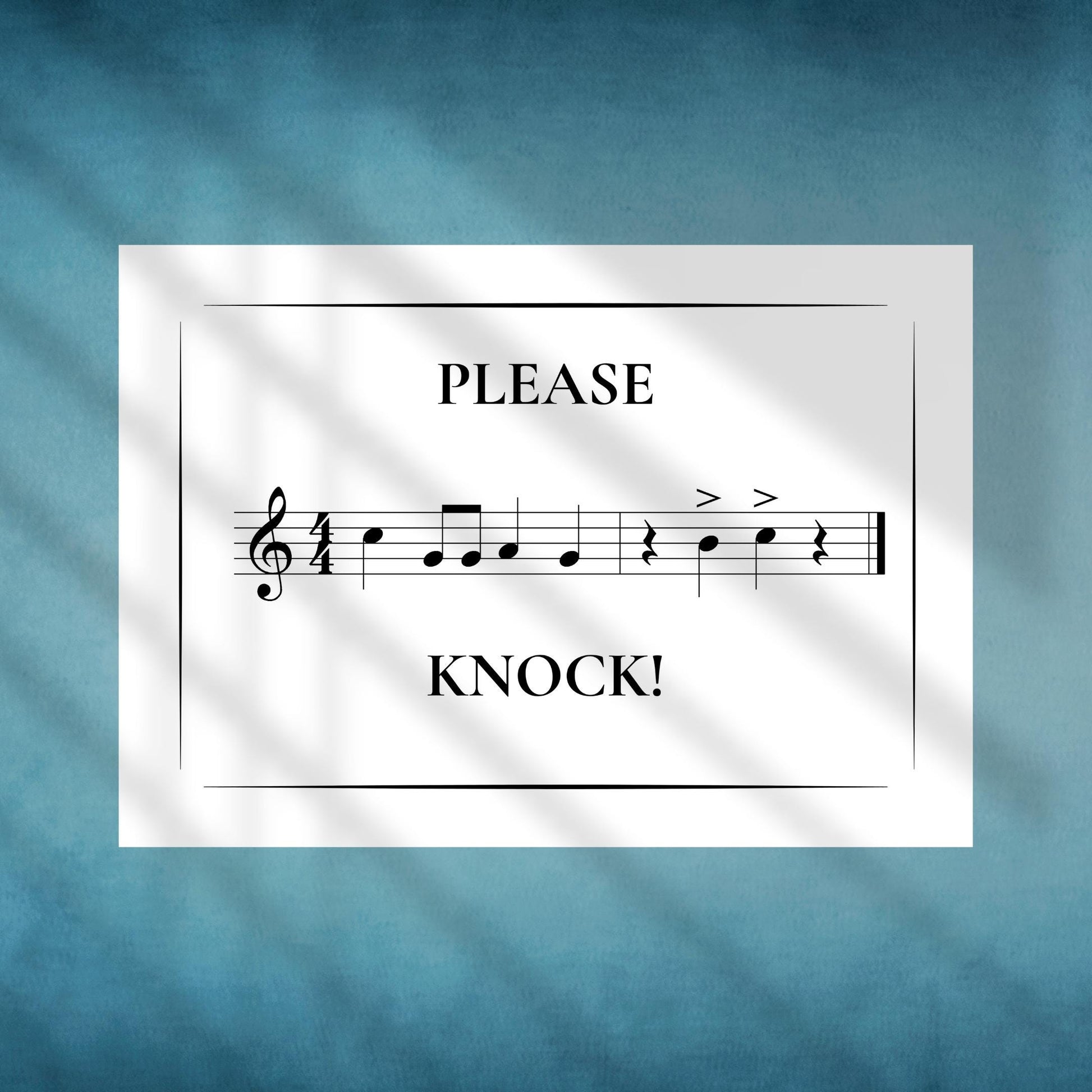 Please Knock door sign music classroom decor printable combining musical notation with bold text, ideal for teachers, students, and studio environments needing a functional and stylish sign
