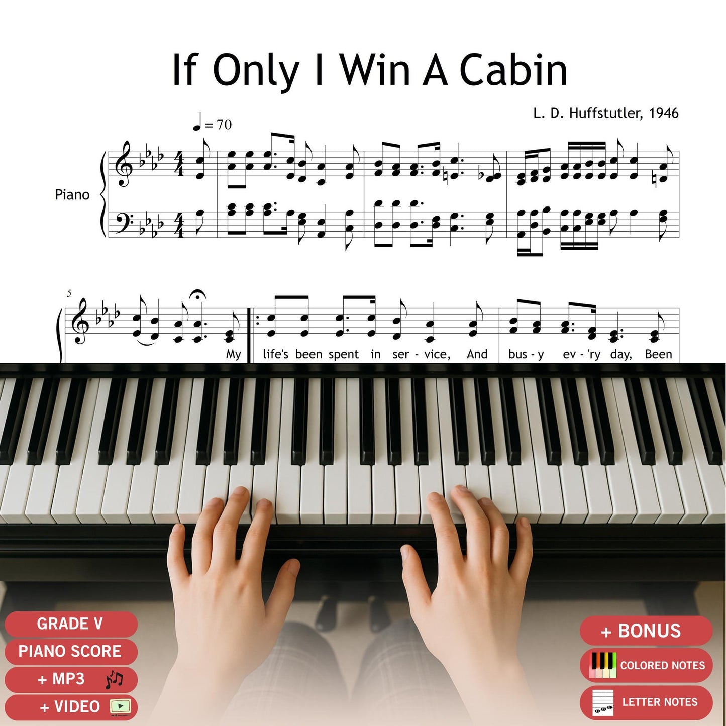 If Only I Win A Cabin by L.D. Huffstutler, SATB choir and piano sheet music in printable PDF format.
A heartfelt 1946 gospel hymn about heavenly hope and humility, perfect for Southern Gospel concerts and church services.