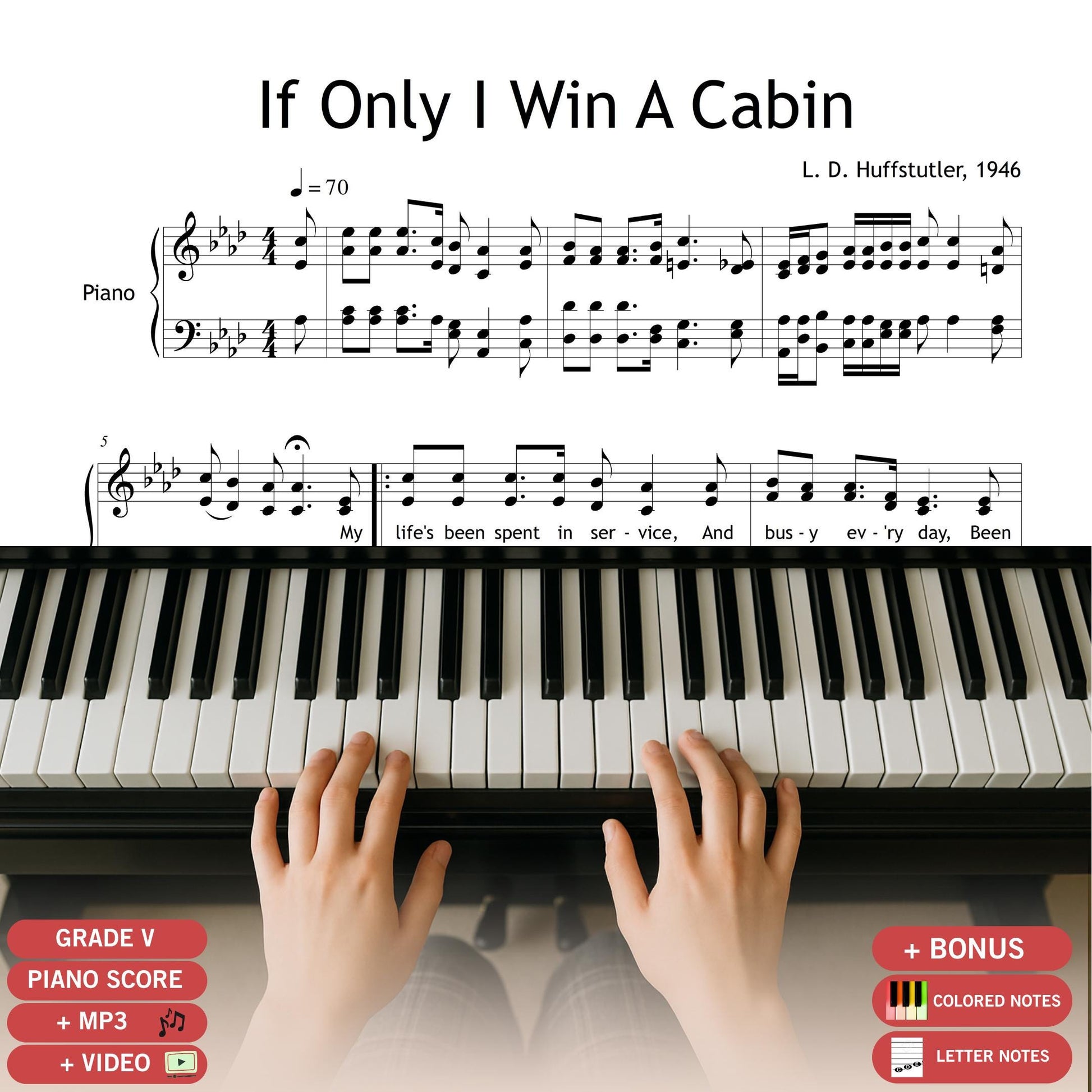 If Only I Win A Cabin by L.D. Huffstutler, SATB choir and piano sheet music in printable PDF format.
A heartfelt 1946 gospel hymn about heavenly hope and humility, perfect for Southern Gospel concerts and church services.