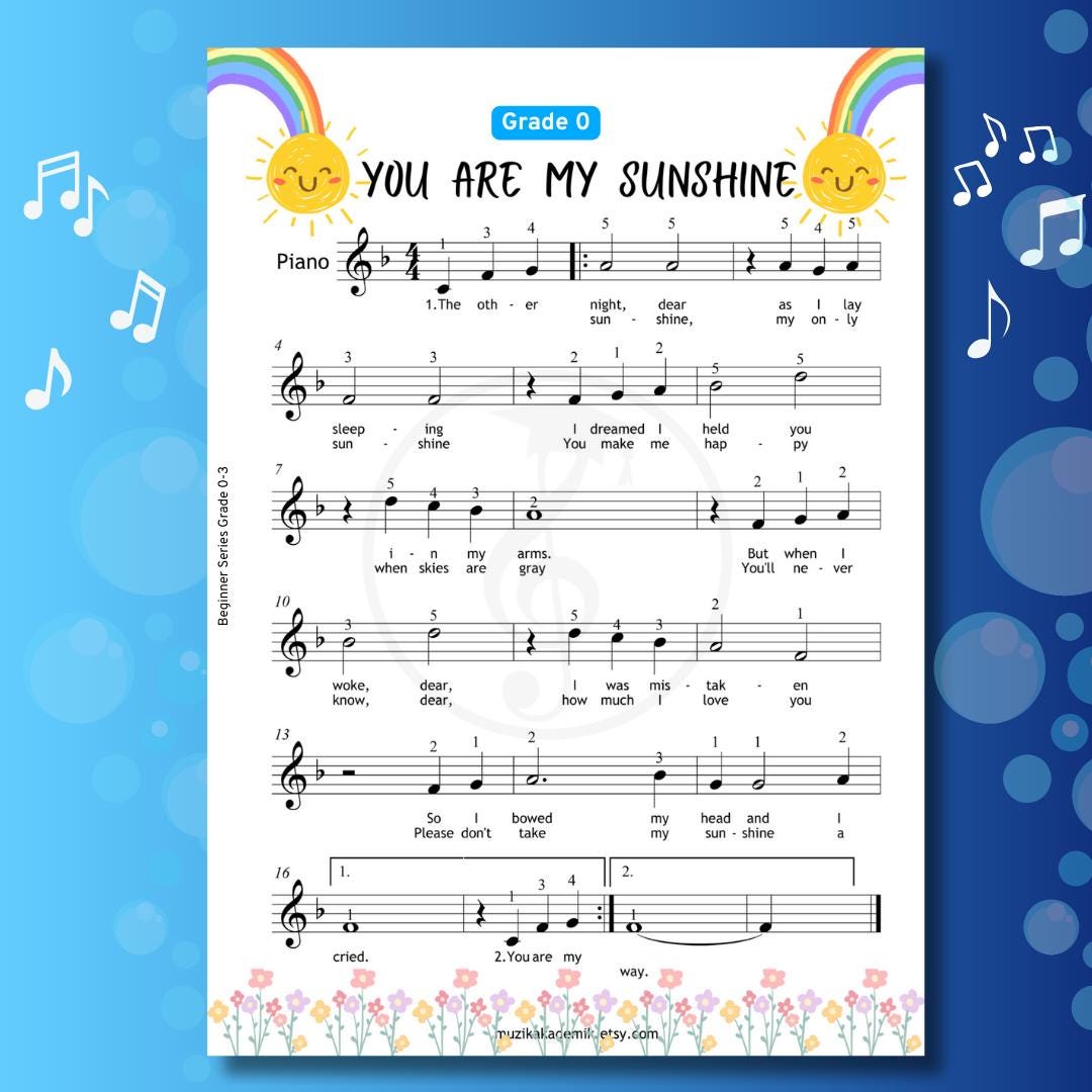 You Are My Sunshine | Color Coded Notes & Video Tutorial for Preschool Kids