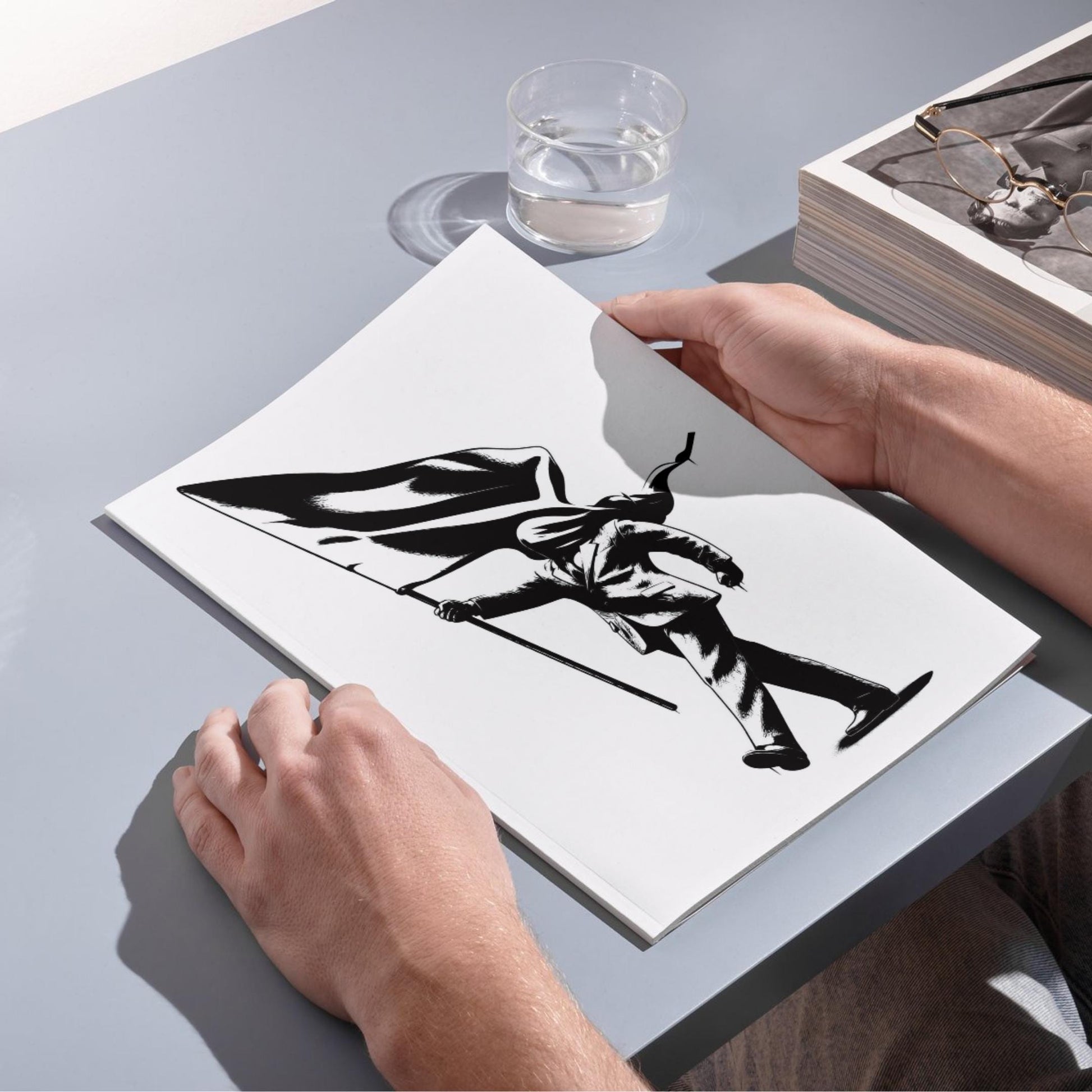 Minimalist Blind Patriotism artwork printable Banksy inspired design with monochrome aesthetic and political symbolism, high-quality files for versatile framing