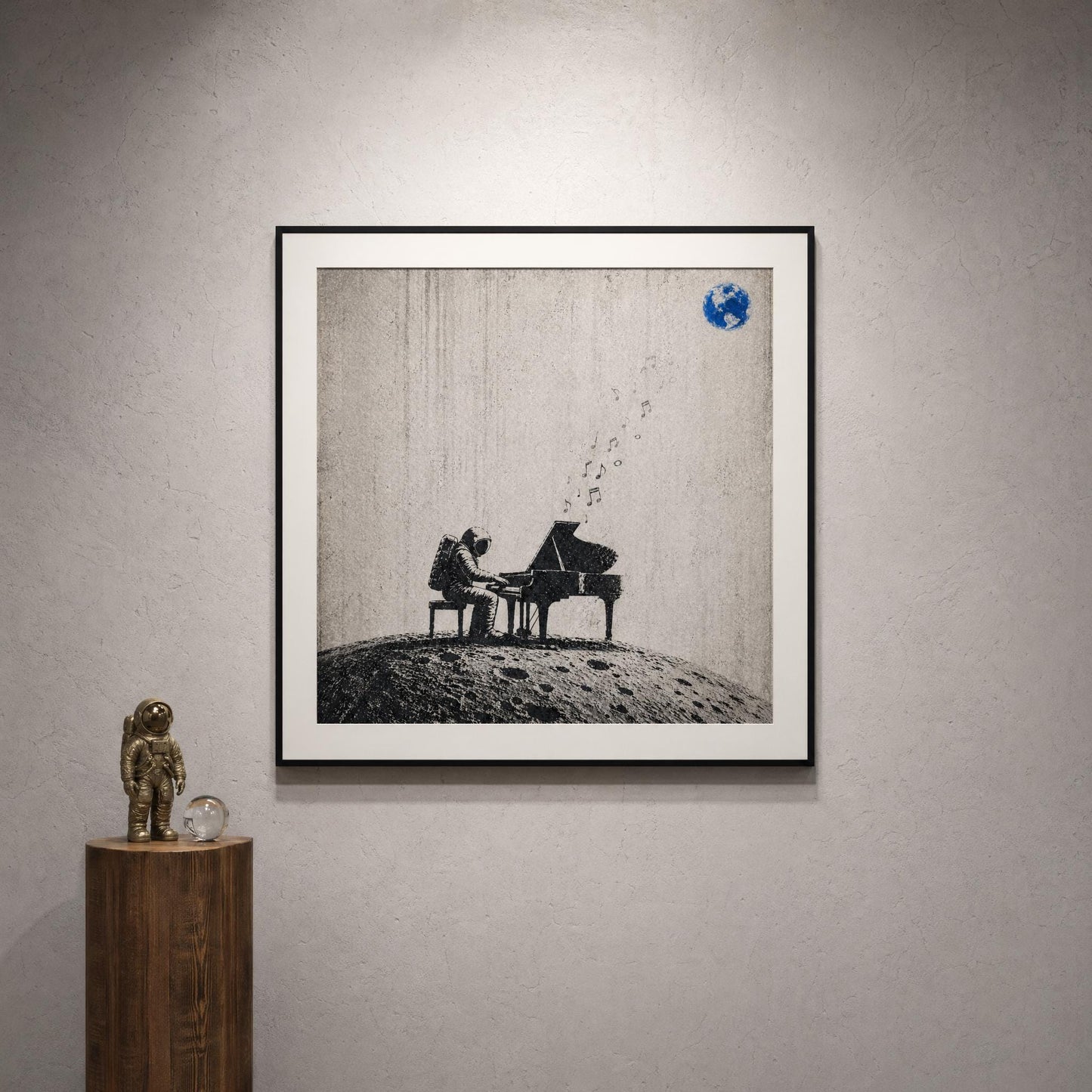 Astronaut Piano Wall Art – Minimalist Space Art | Black White Poster Digital Download