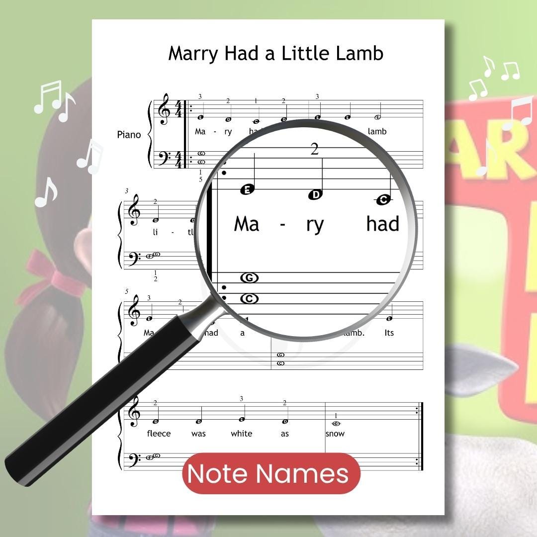 Mary Had a Little Lamb | Beginner Piano Sheet Music PDF & Color Note