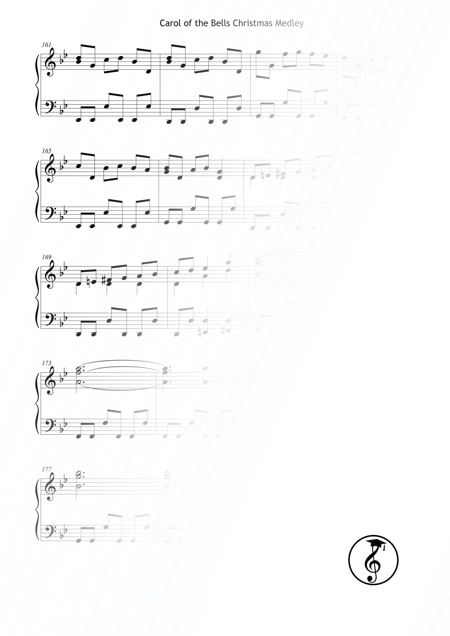 Carol of the Bells piano solo – Grade 4 arrangement of the traditional Christmas favorite. Expressive, rhythmic, and perfectly balanced for intermediate pianists. Printable PDF piano sheet, suitable for recitals, teaching, and festive celebrations, instant digital download.
