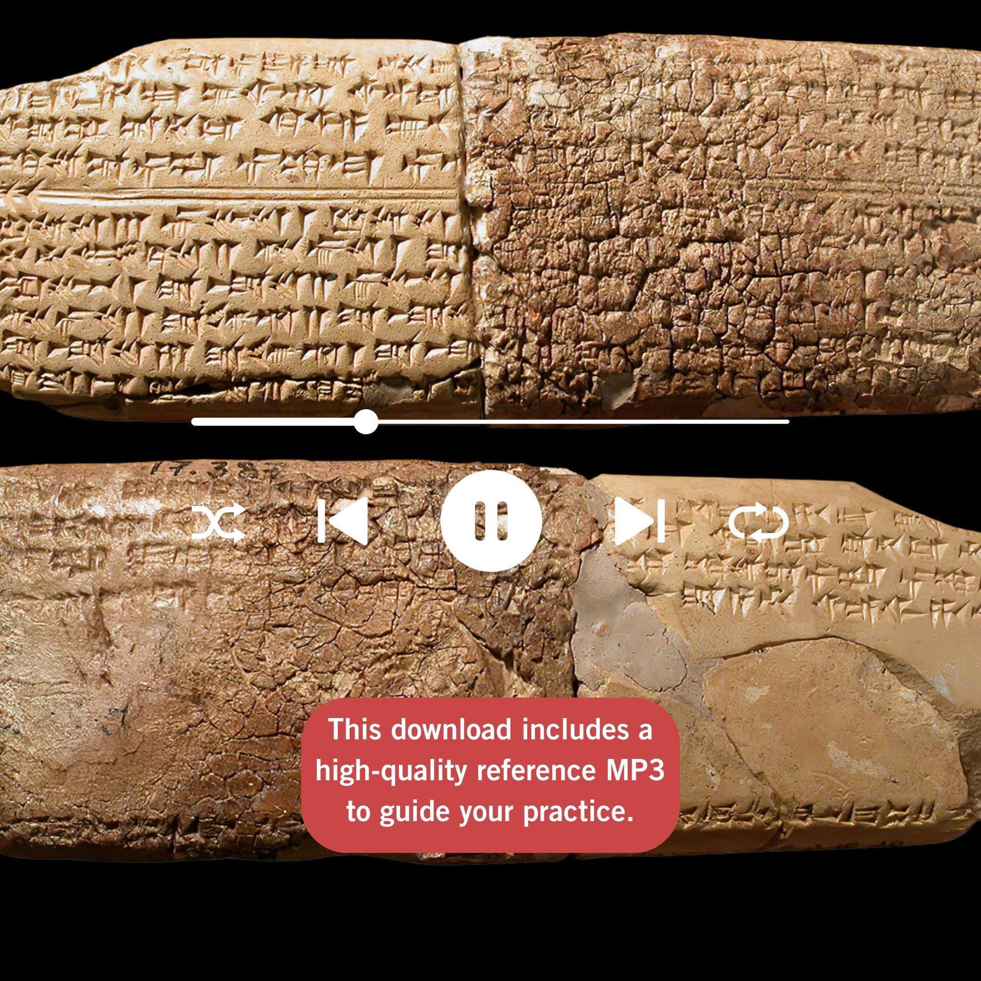 Hurrian Hymn No. 6 from Ugarit c.1400 BCE, beginner piano sheet music Grade 1 simplified edition, note-named and color-coded versions included, with MP3 reference recording and MP4 tutorial.