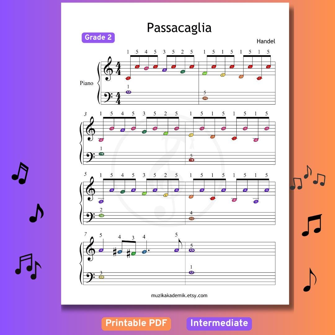 Passacaglia - Grade 2 Easy Piano Sheet Music | Handel Halvorsen | Beginner to Late-Beginner PDF + MP3 + Finger Numbers