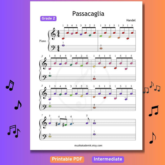 Passacaglia - Grade 2 Easy Piano Sheet Music | Handel Halvorsen | Beginner to Late-Beginner PDF + MP3 + Finger Numbers