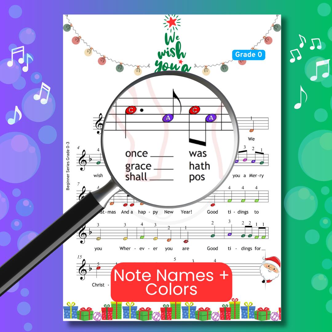 We Wish You A Merry Christmas | Easy Holiday Songs With Color Coded Notes & Tutorial Video Beginner Piano Sheet Music