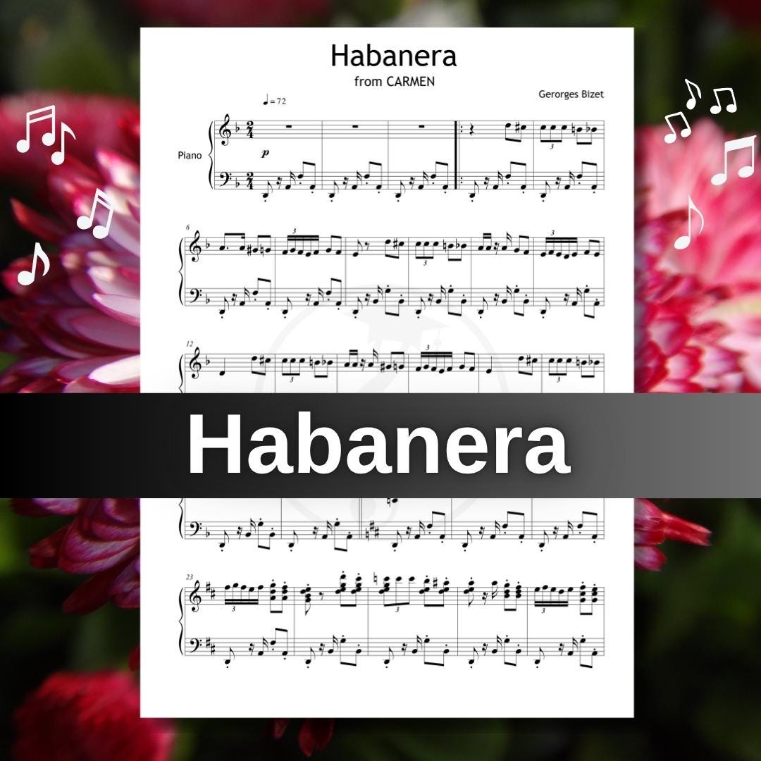 Habanera Piano Sheet Music - Grade 6 Simplified Score | Bizet Opera Solo with Finger Numbers & Video Tutorial