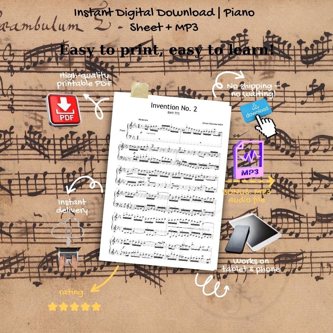 This annotated edition of Invention No.2 offers helpful visual and technical elements to support harmonic, melodic, and formal analysis in advanced music study.