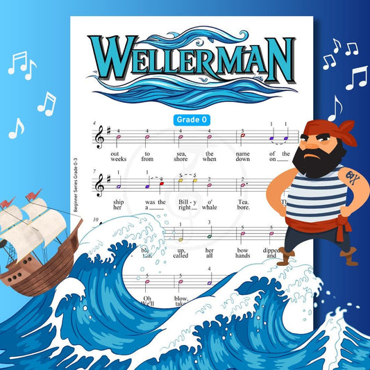 Wellerman - Grade 0 Easy Piano Sheet for Beginners | Sea Shanty PDF + Letter Notes + MP3 + Video, Color-Coded Kids Edition