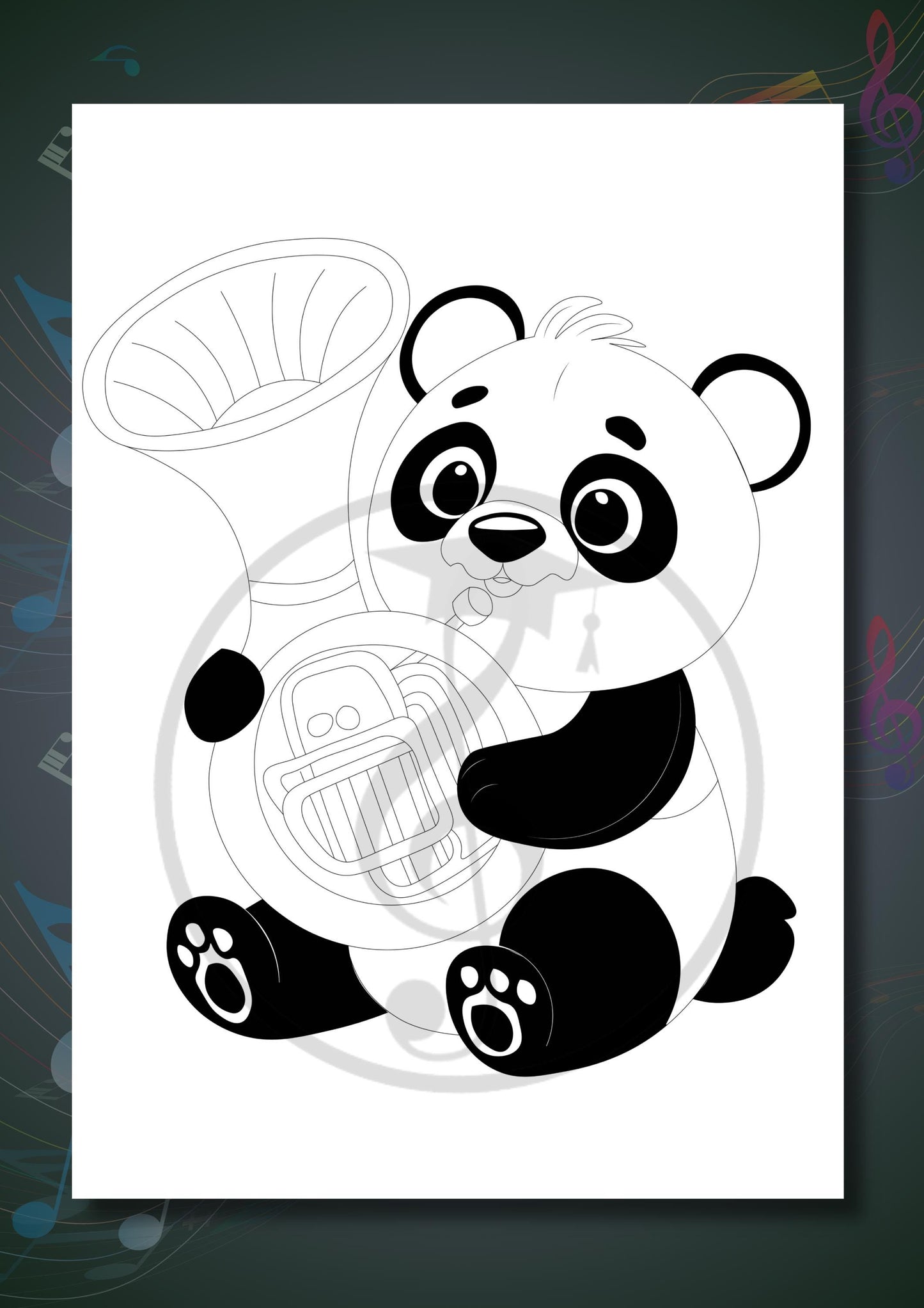 Animals Playing Instruments Coloring Book coloring sheet featuring an animal playing the flute, designed with one instrument per page to help kids visually identify orchestral instruments in an educational setting.
