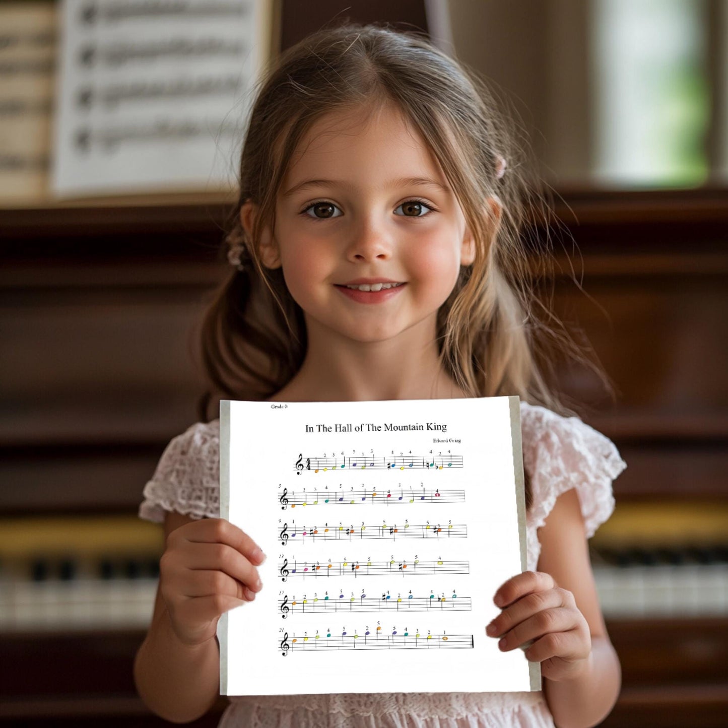 In the Hall of the Mountain King- Grade 0 - Easy Piano Sheet for Beginners | Colorful Notes + Finger Numbers | Educational Piano Resource