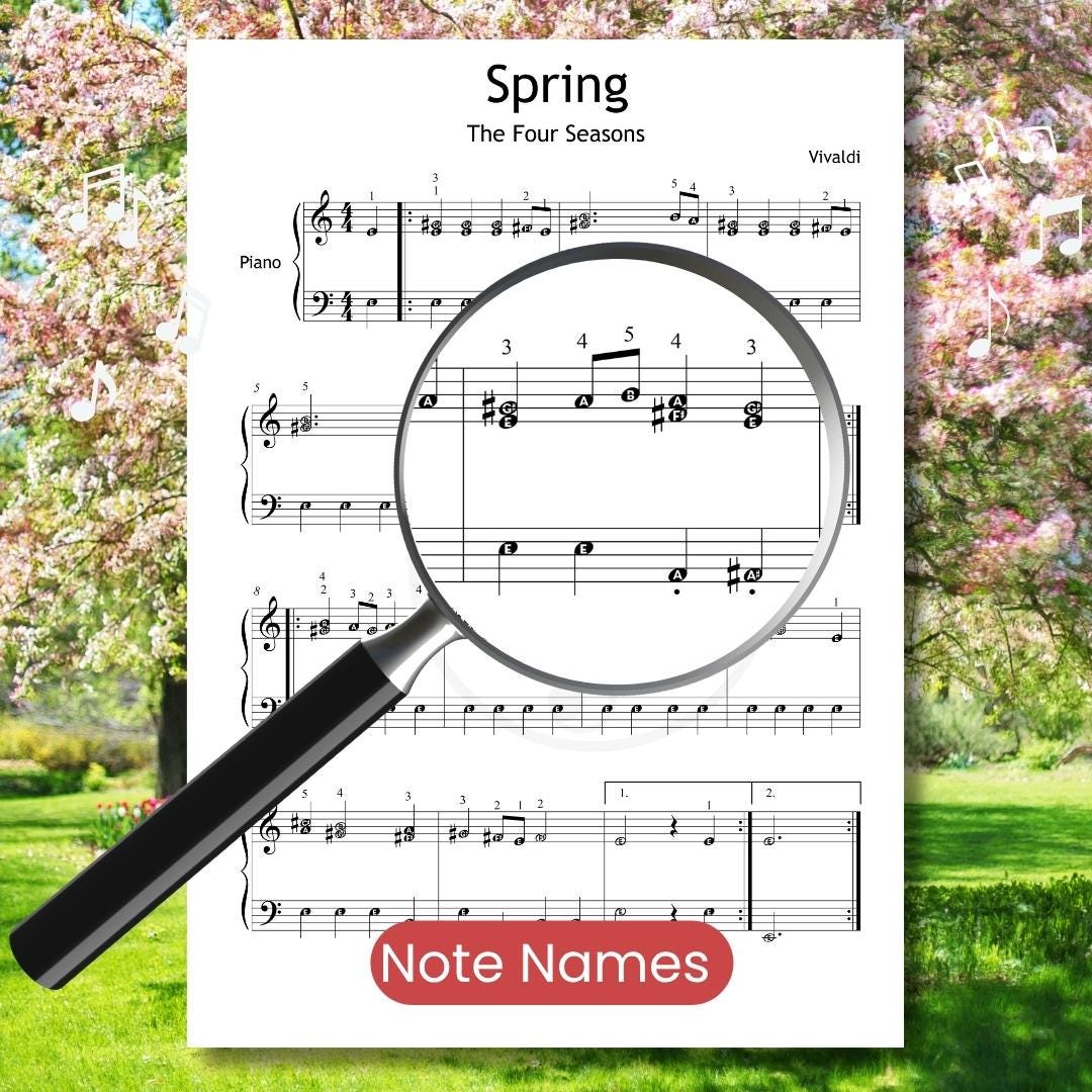 Vivaldi Spring Piano Grade 2 Sheet Music – Printable PDF, Video Tutorial & Color Note Piano