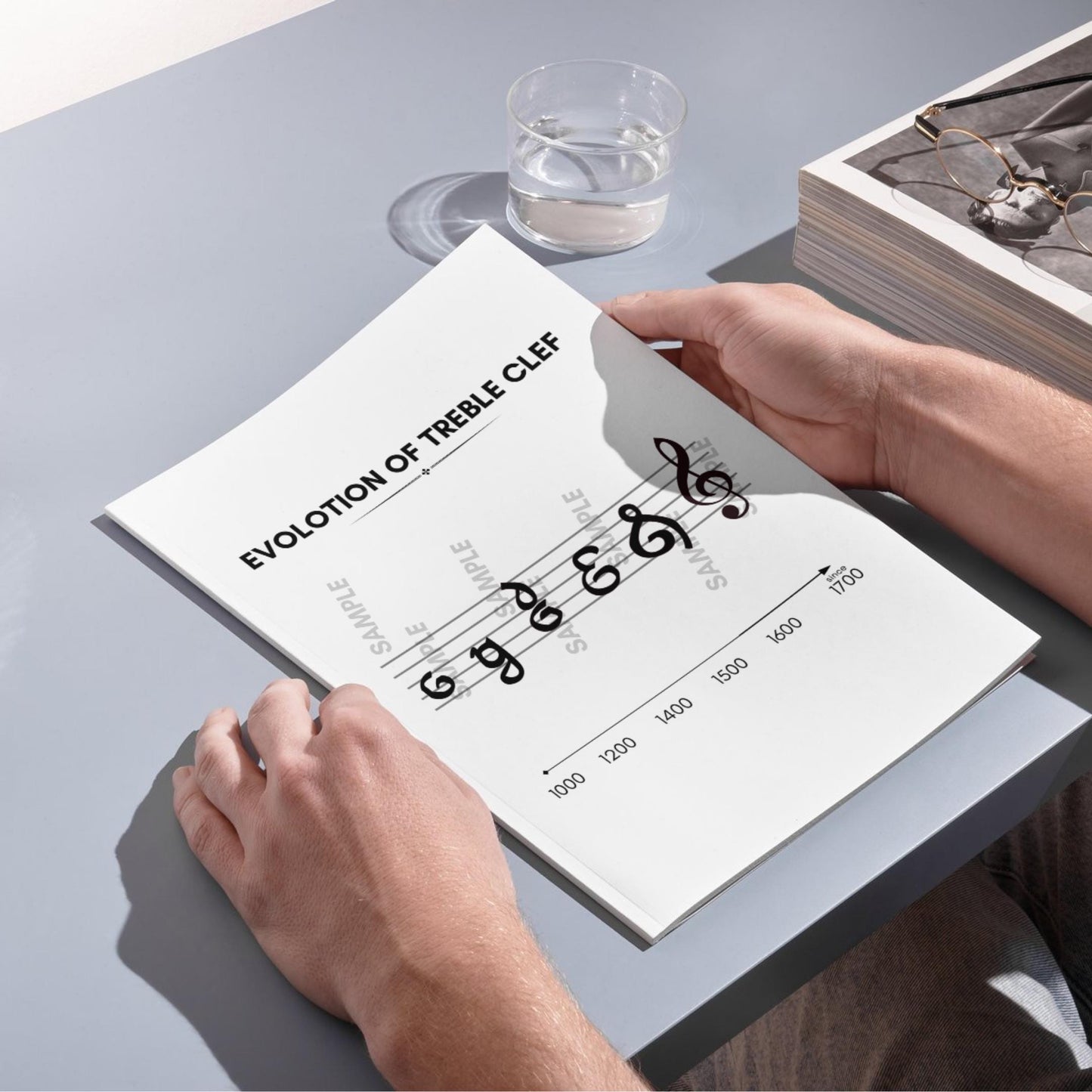 Evolution of the Treble Clef printable music history wall art, educational poster illustrating changes from 1000 AD to today’s modern clef, instant digital download in PDF and PNG, perfect classroom decoration and musician gift.