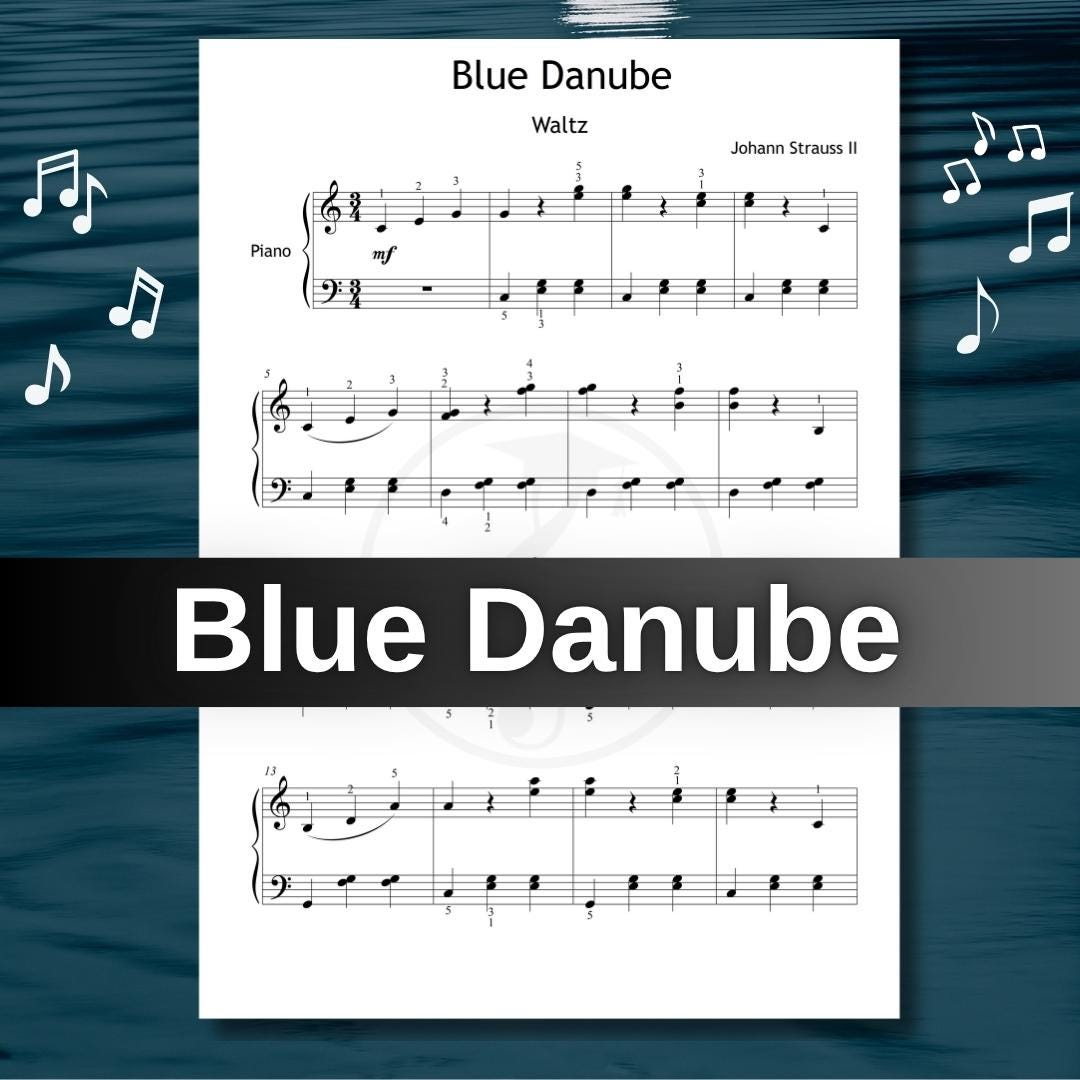 Blue Danube by Johann Strauss - Grade 3 Printable PDF, Colored Notes, Finger Numbers and Video Lesson
